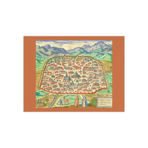 Antique Damascus Syria Birdseye Map Ceramic Tile | Historic Map Wall Tile