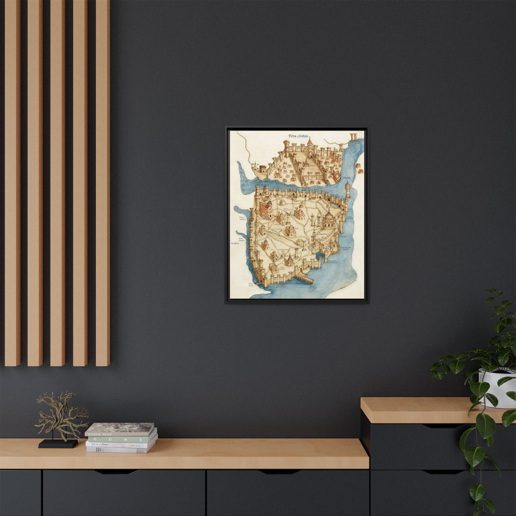 Framed Vintage Constantinople Map Canvas — Matte Nautical Wall Art