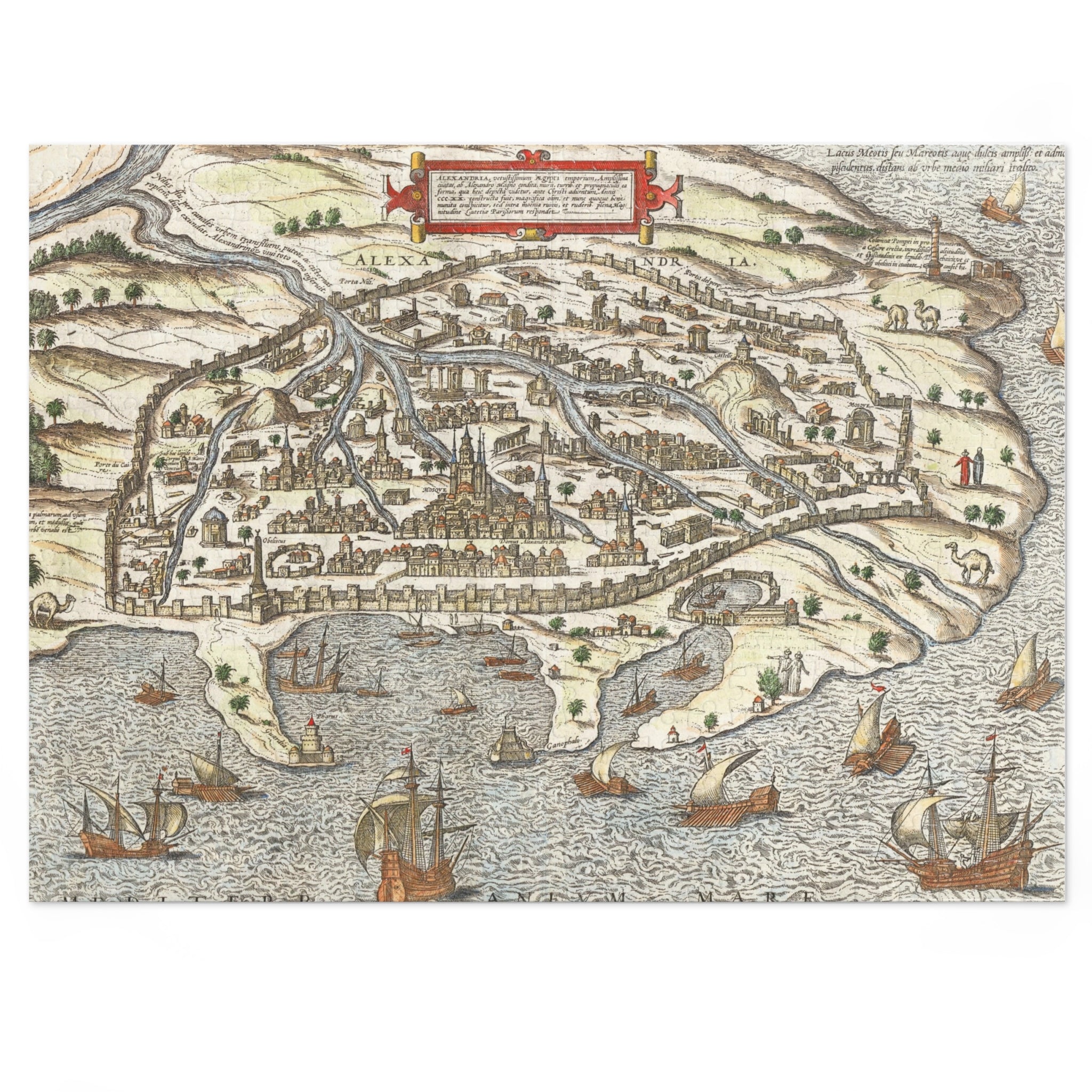 Antique 17th Century Alexandria City-View Jigsaw Puzzle with Tin