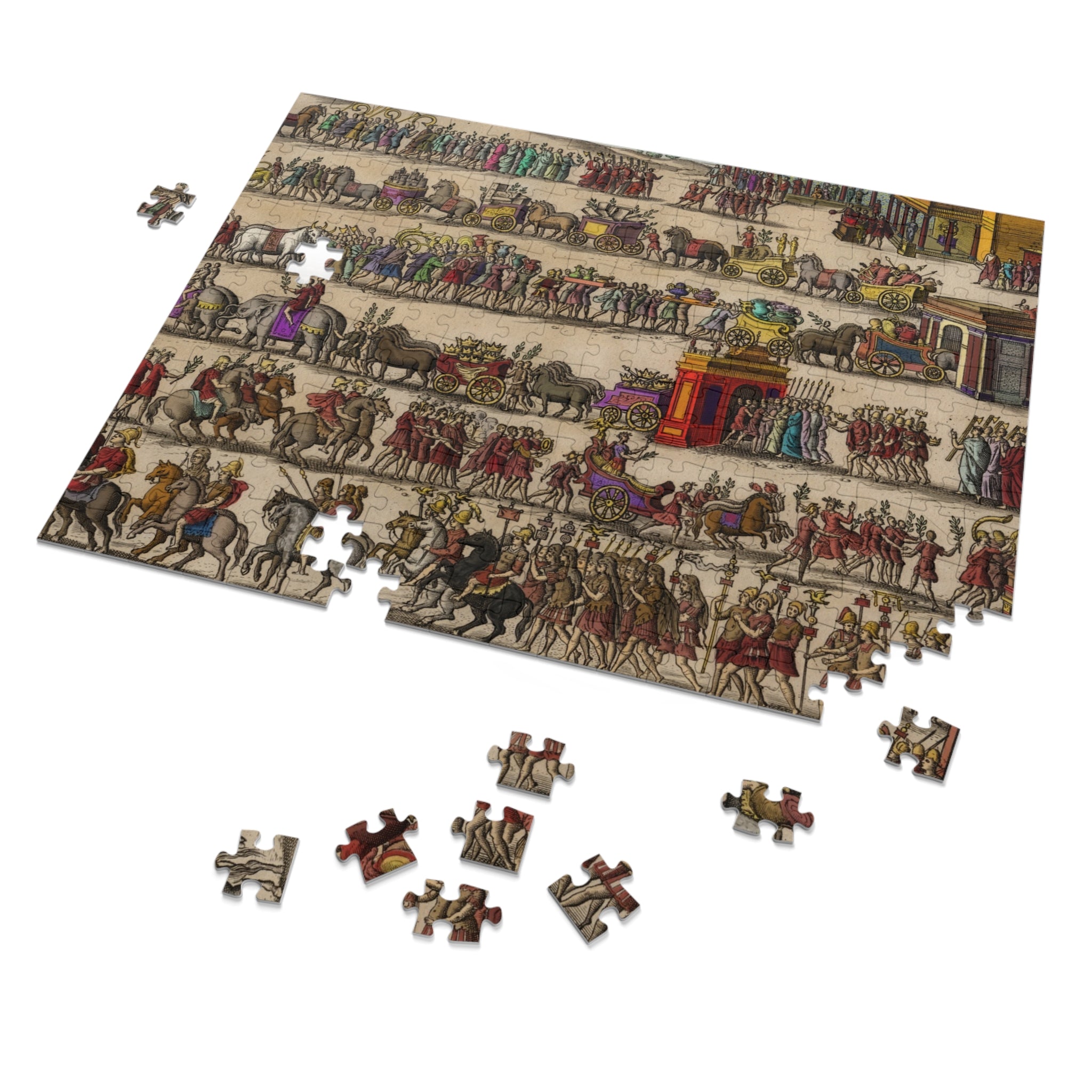 Roman Triumph Illustration Jigsaw Puzzle with Tin | Hand-Colored Engraving