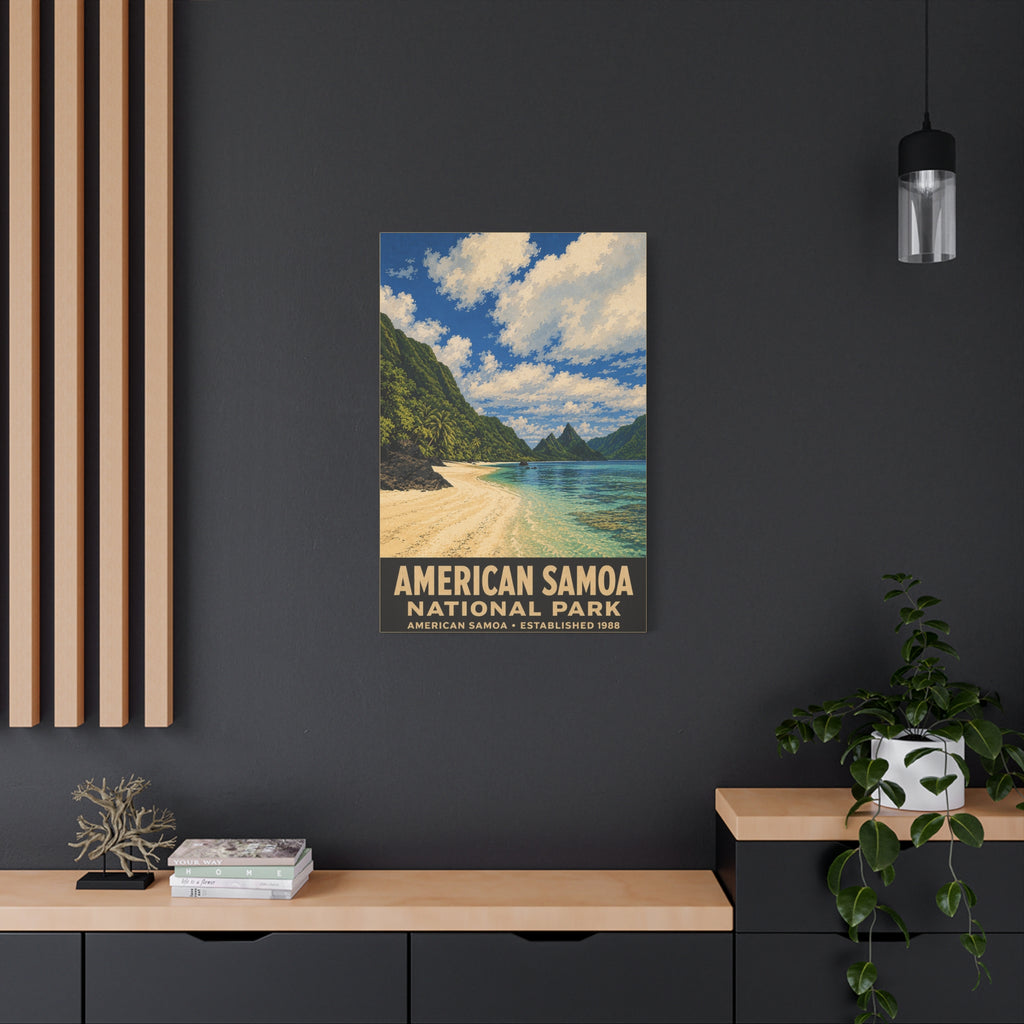American Samoa National Park Matte Canvas Wall Art — Tropical Beach Vintage Travel Poster