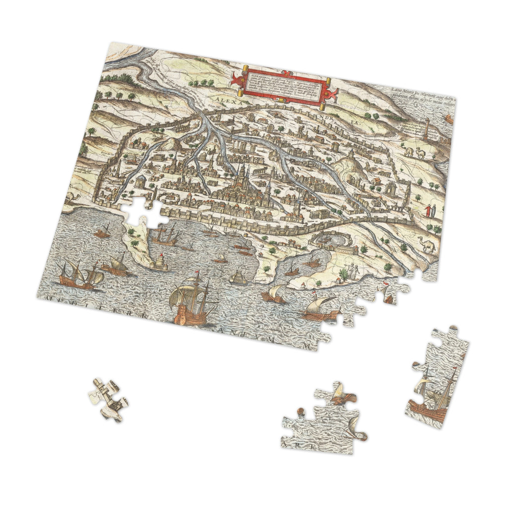 Antique 17th Century Alexandria City-View Jigsaw Puzzle with Tin