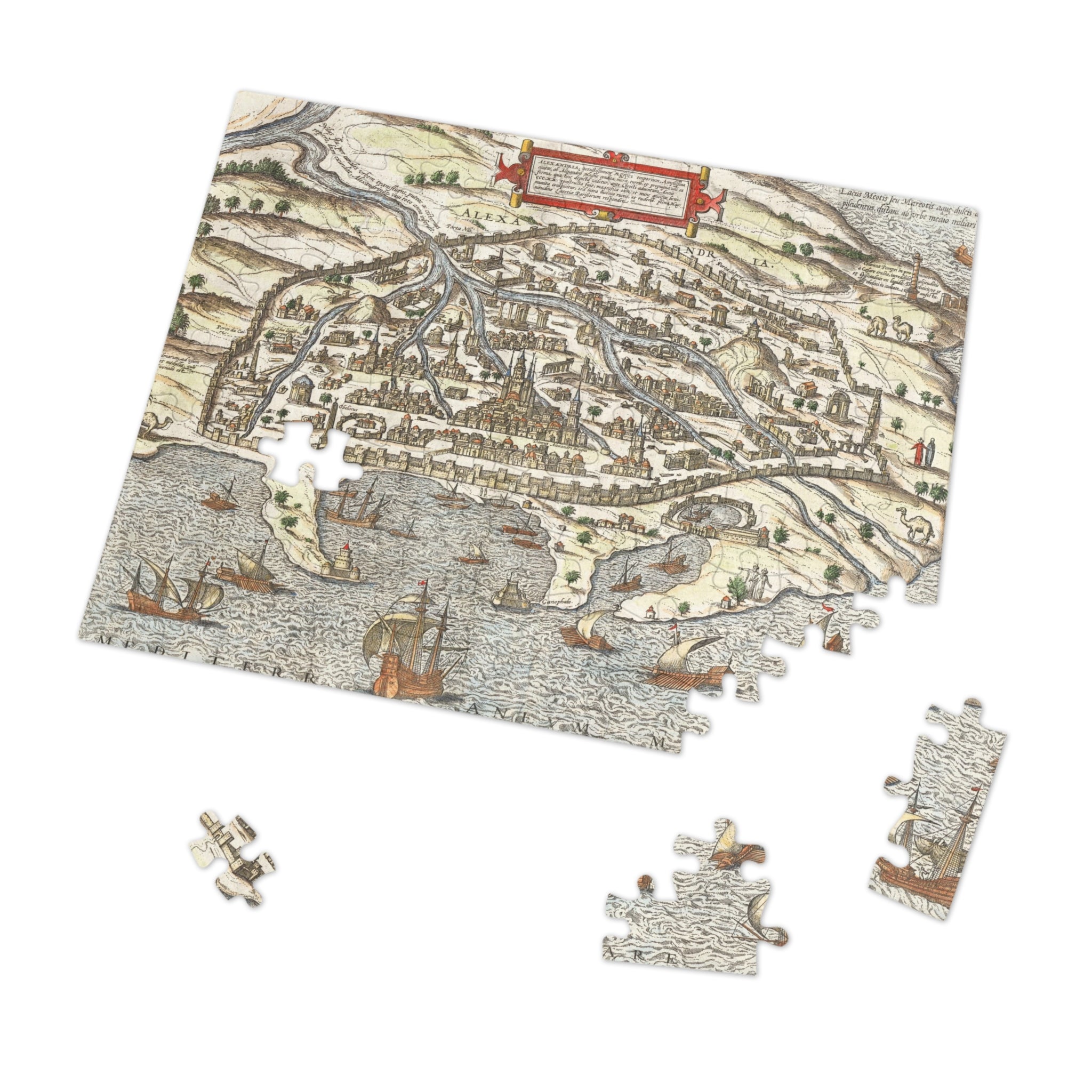 Antique 17th Century Alexandria City-View Jigsaw Puzzle with Tin