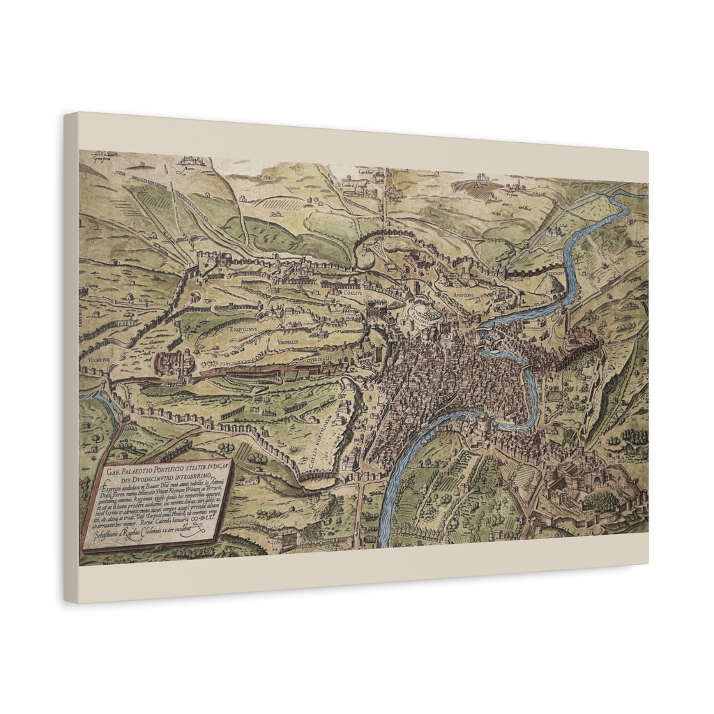 Antique City Map of Rome Matte Canvas Print — Vintage Stretched Wall Art