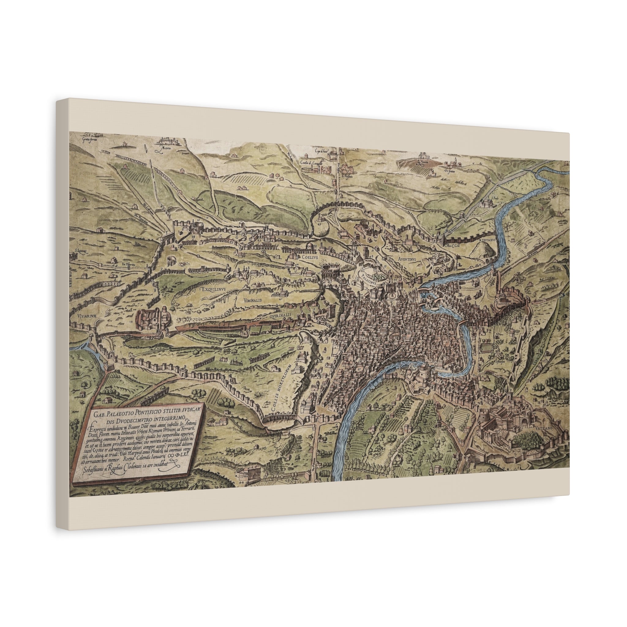 Antique City Map of Rome Matte Canvas Print — Vintage Stretched Wall Art