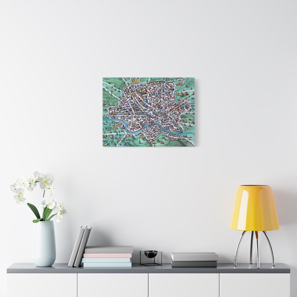 Vintage Bird's-Eye Map of Ancient Rome Matte Canvas