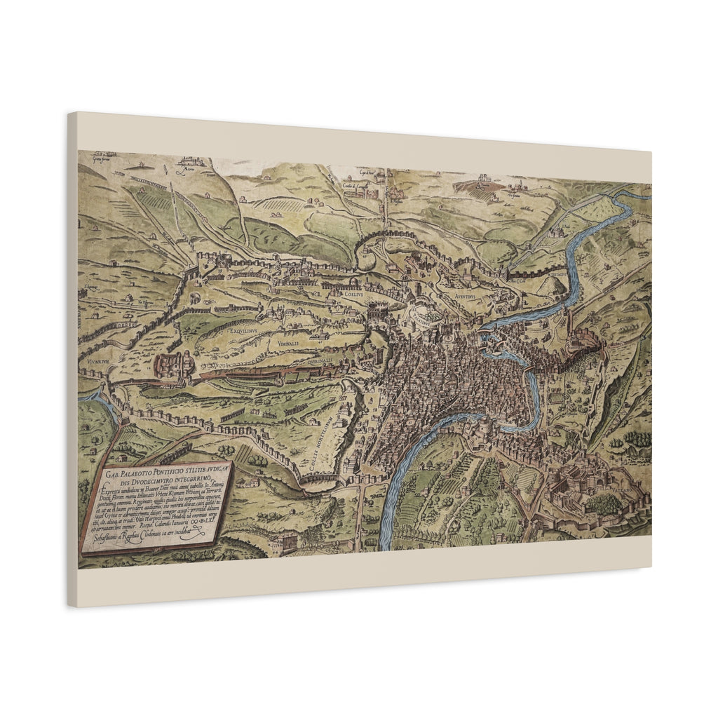 Antique City Map of Rome Matte Canvas Print — Vintage Stretched Wall Art