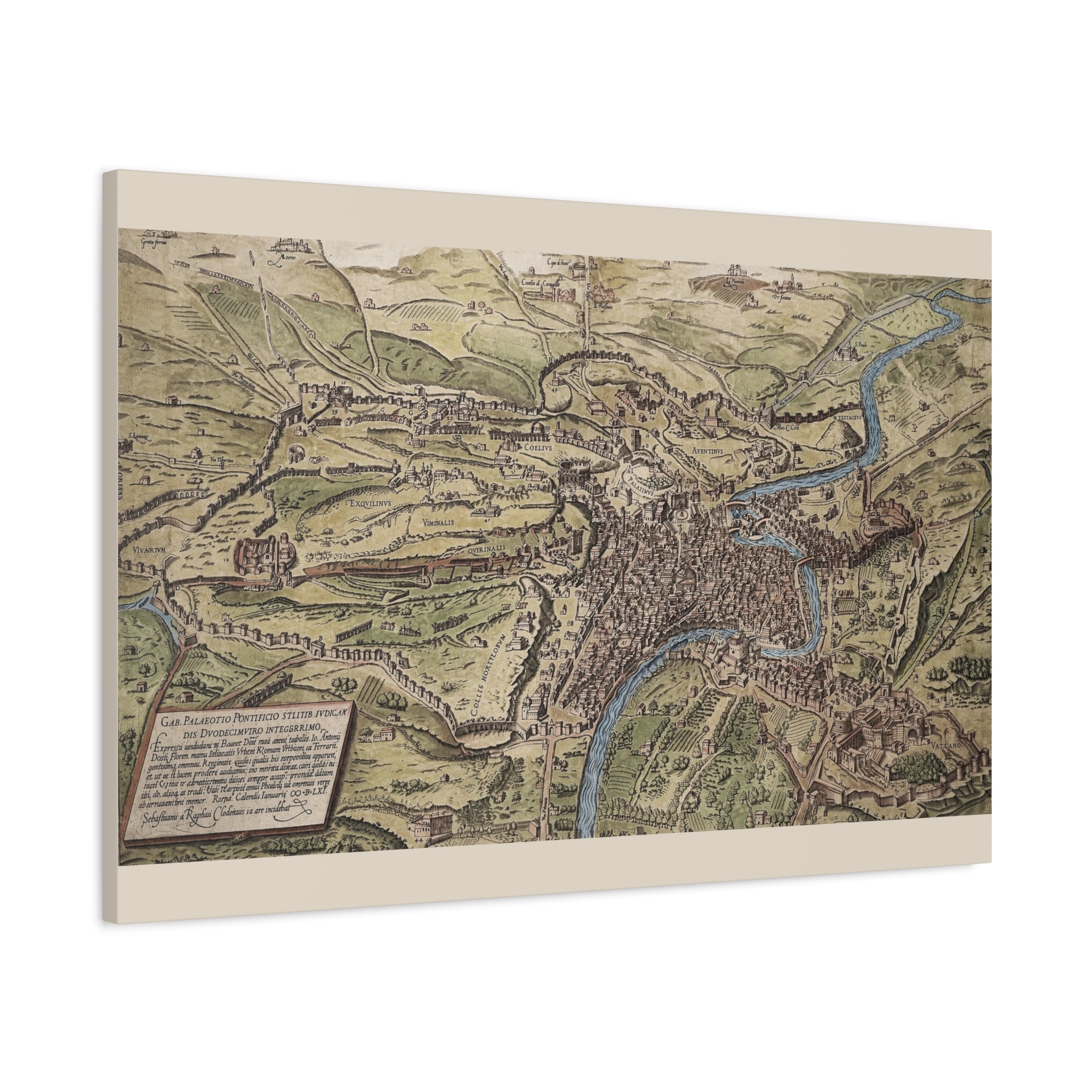 Antique City Map of Rome Matte Canvas Print — Vintage Stretched Wall Art