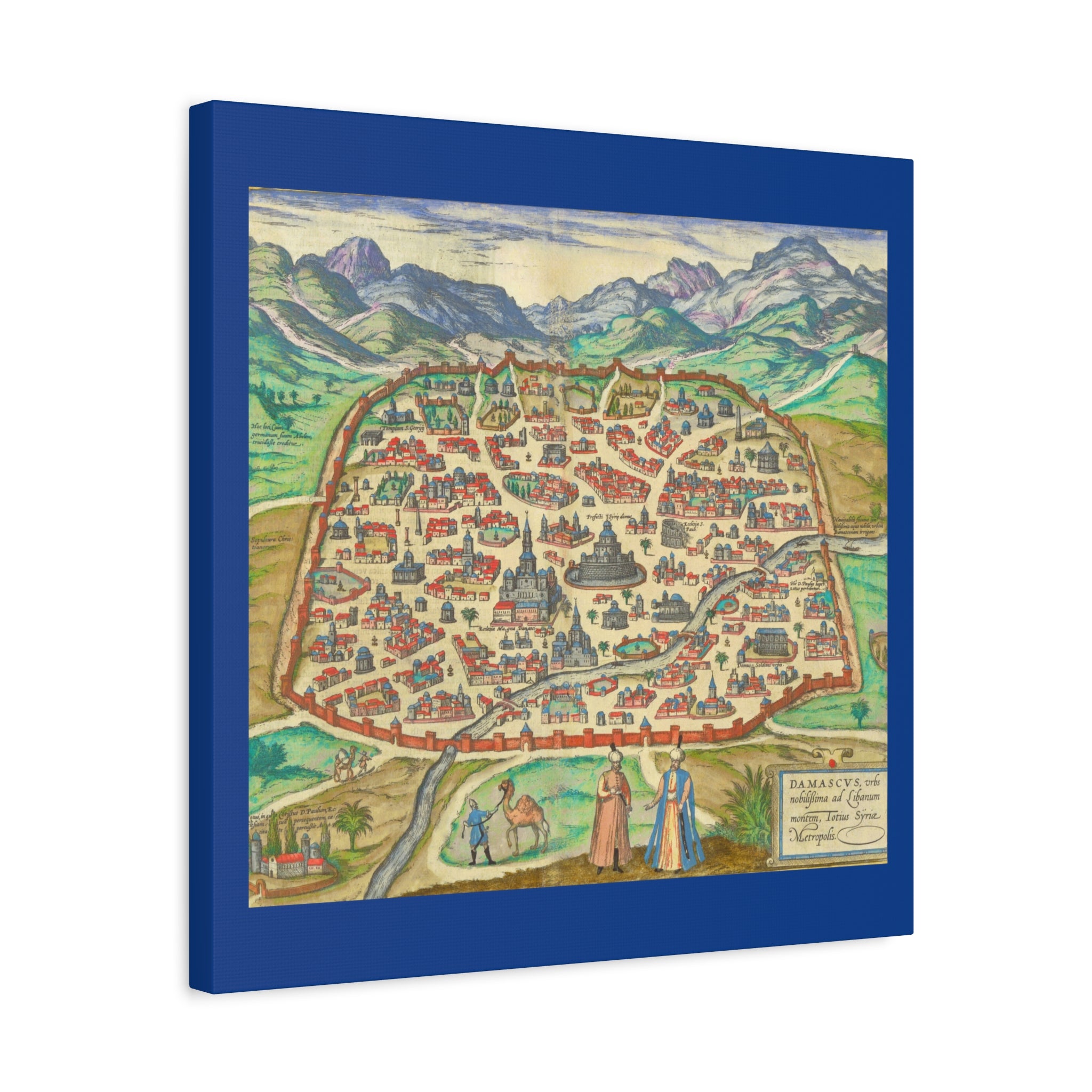 Antique Damascus Syria Birdseye City Map Matte Canvas