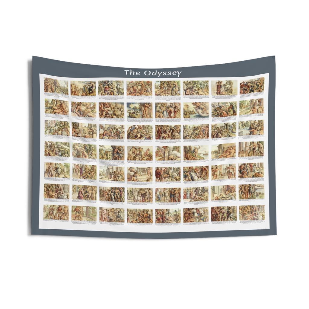 The Odyssey Collage Wall Tapestry | Illustrated Epic Scenes, Classical Myth Decor