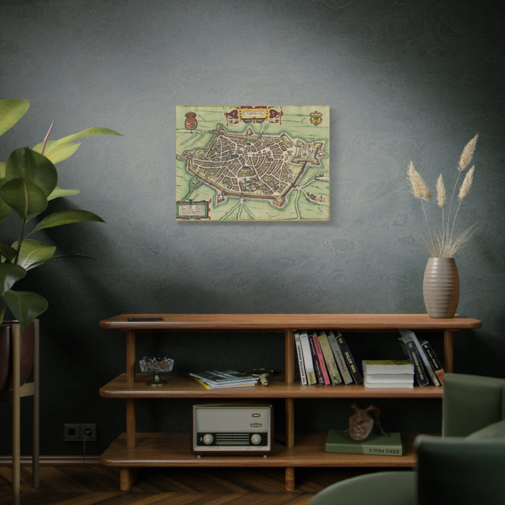 Vintage Cambrai City Map Matte Stretched Canvas Wall Art