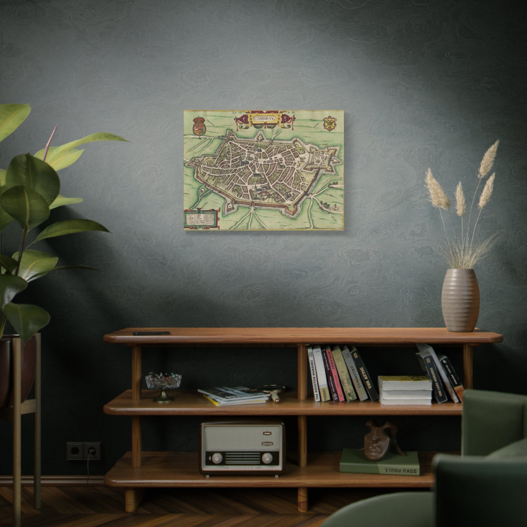 Vintage Cambrai City Map Matte Stretched Canvas Wall Art