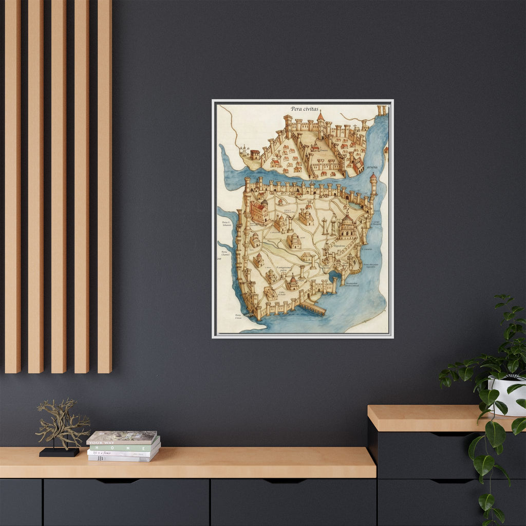 Framed Vintage Constantinople Map Canvas — Matte Nautical Wall Art