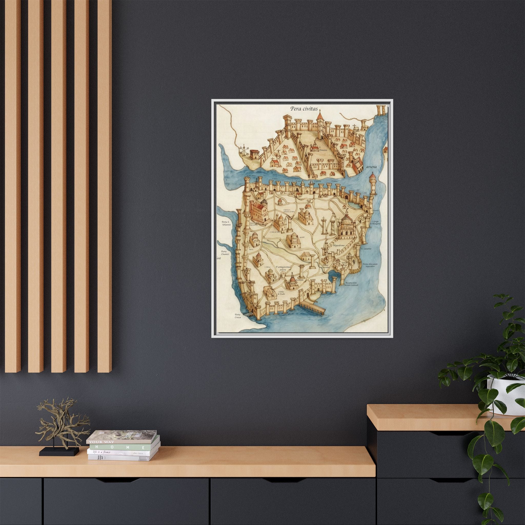 Framed Vintage Constantinople Map Canvas — Matte Nautical Wall Art