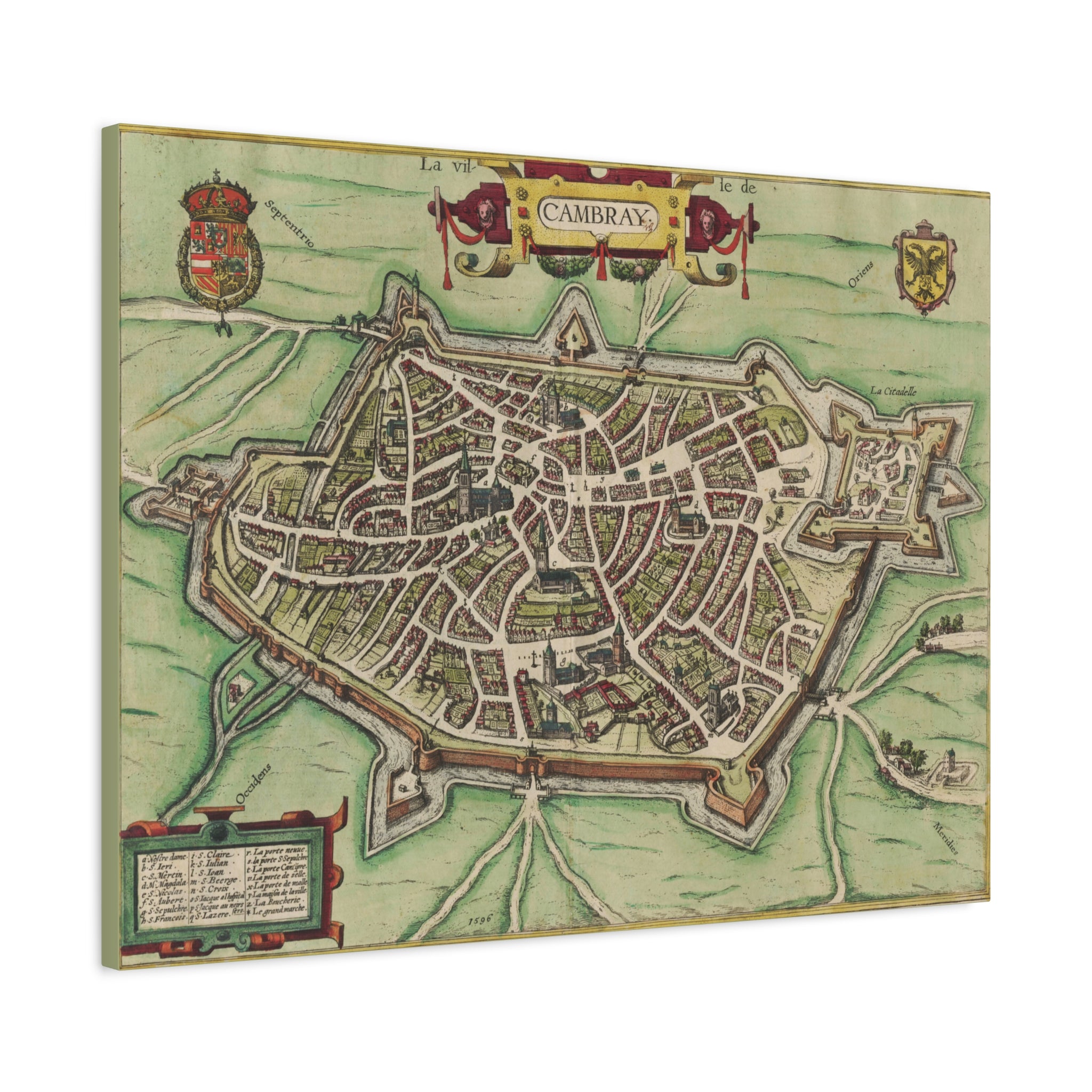 Vintage Cambrai City Map Matte Stretched Canvas Wall Art
