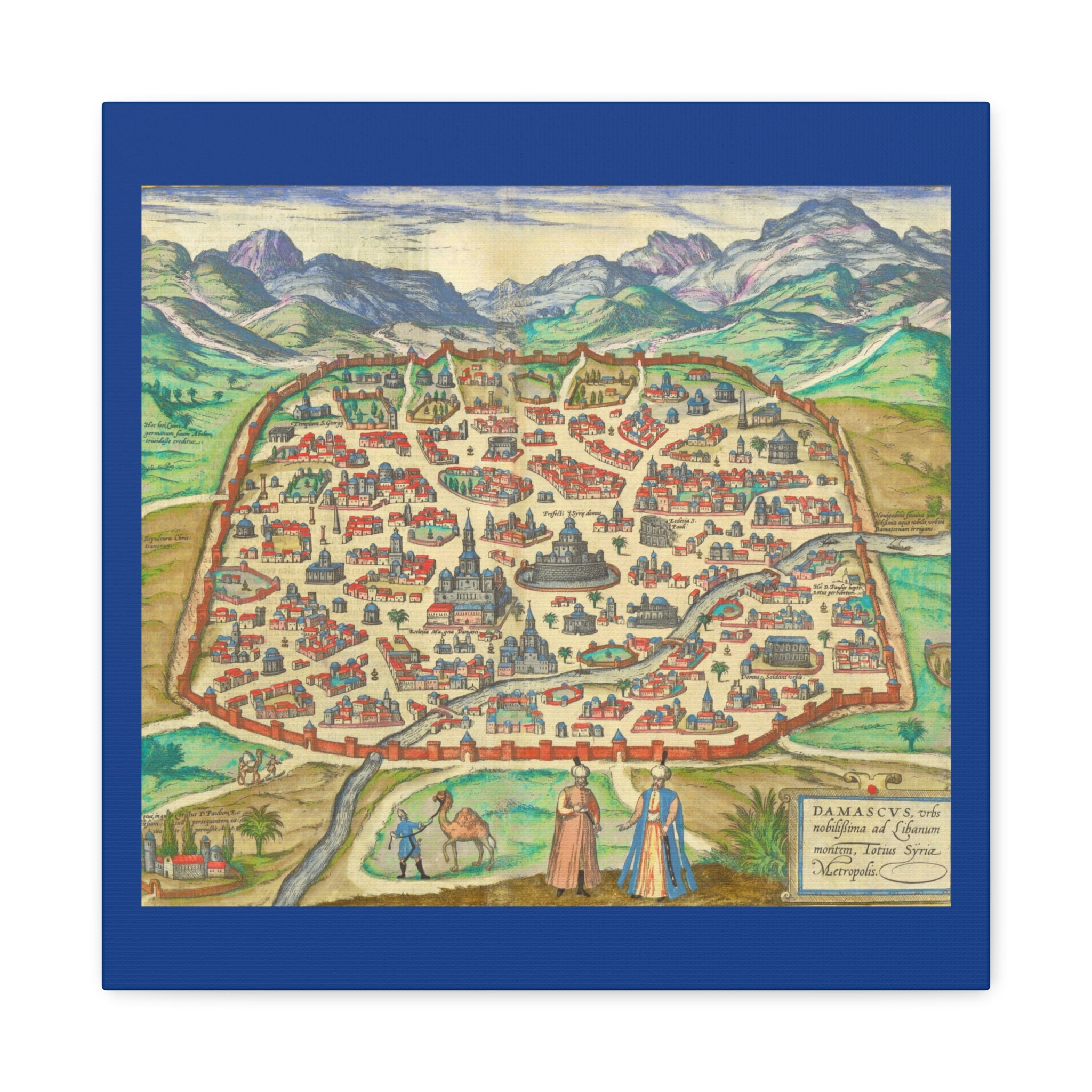 Antique Damascus Syria Birdseye City Map Matte Canvas