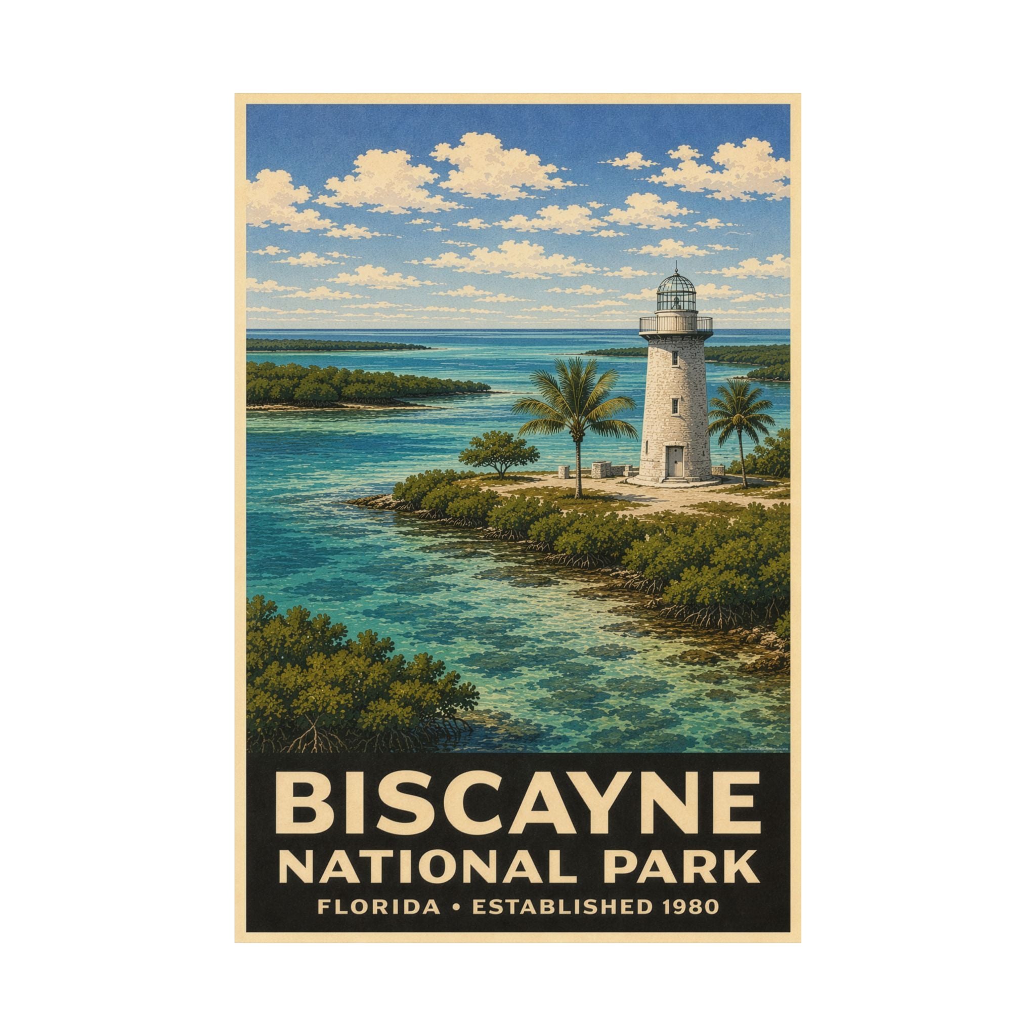 Biscayne National Park Lighthouse Poster — Vintage Florida Travel Print (300gsm)