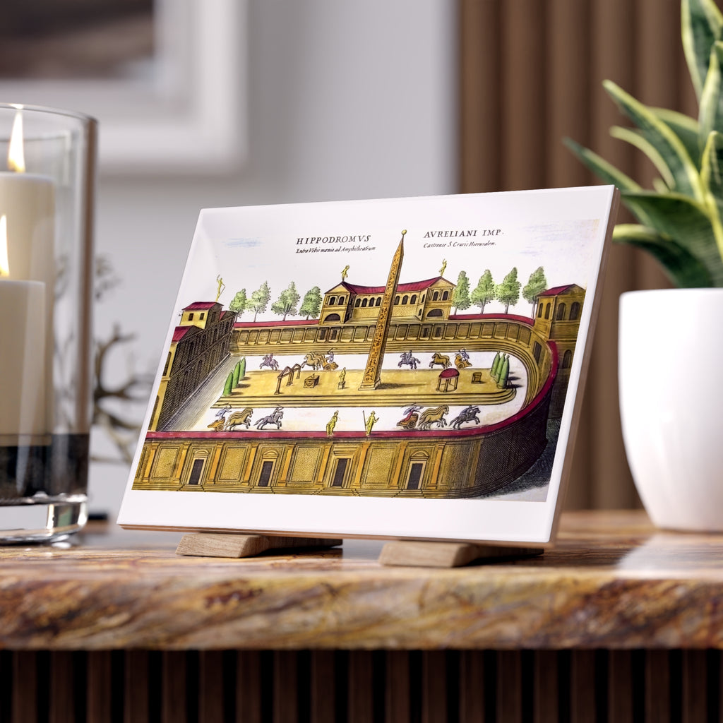 Ancient Hippodrome Illustration Ceramic Photo Tile | Vintage Circus Arena Print | Roman Art