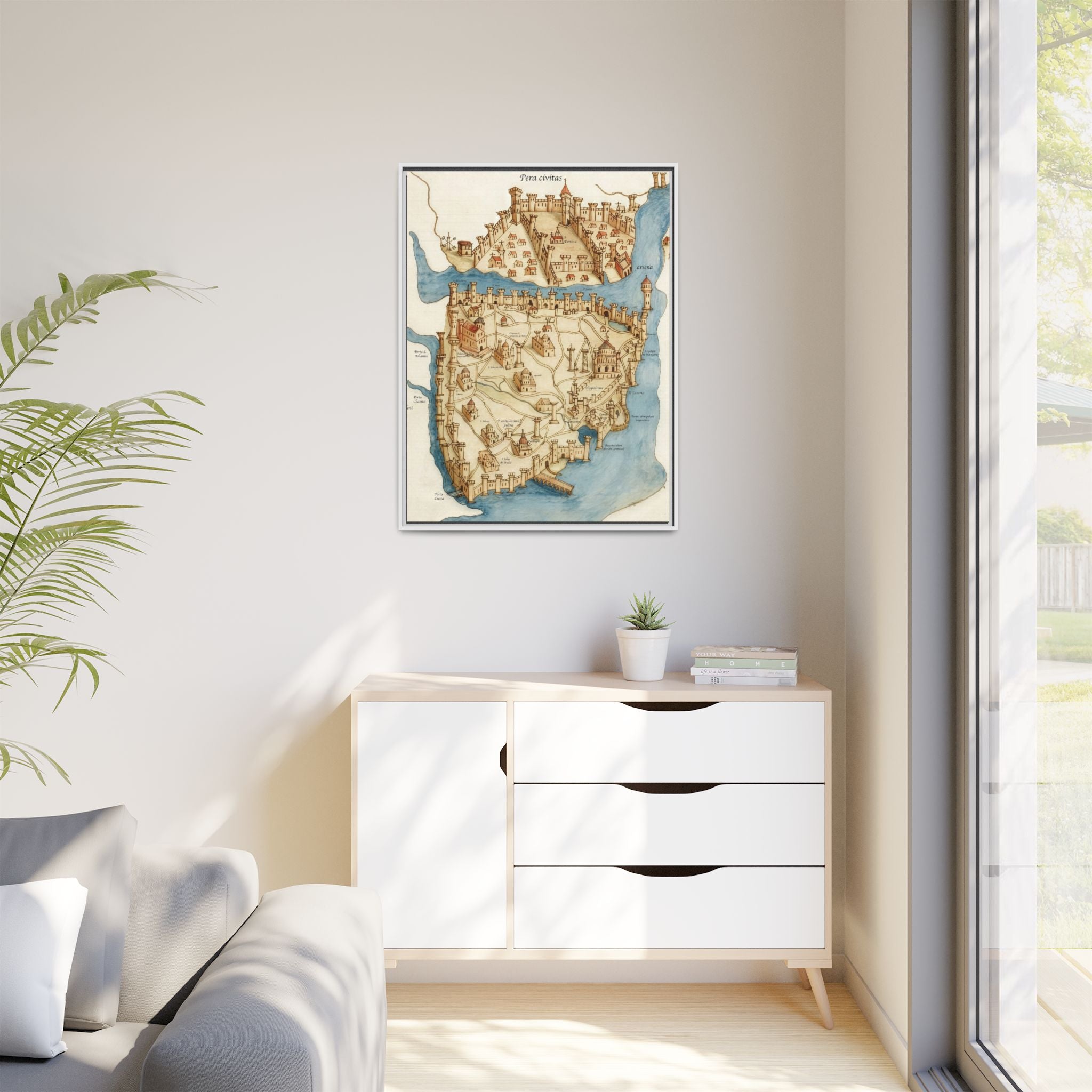 Framed Vintage Constantinople Map Canvas — Matte Nautical Wall Art