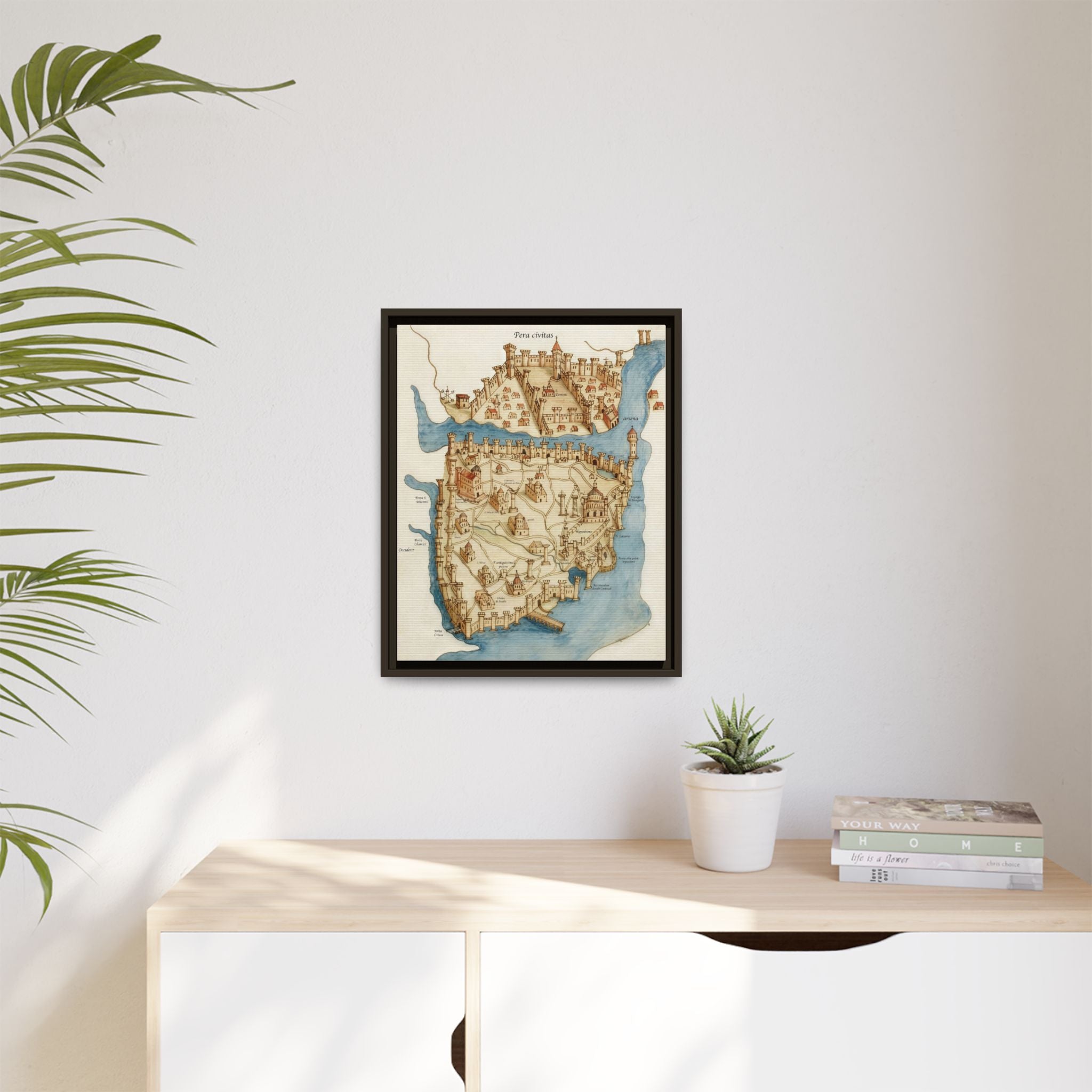 Framed Vintage Constantinople Map Canvas — Matte Nautical Wall Art