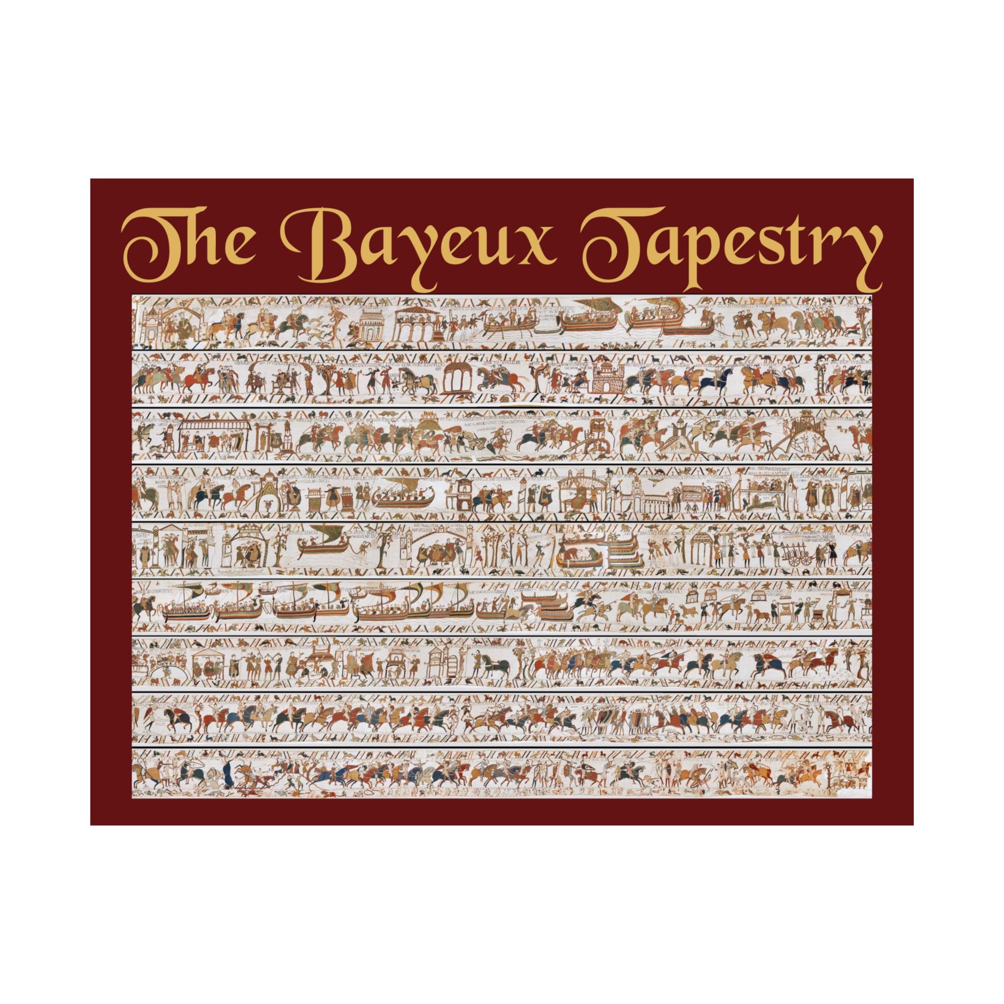Bayeux Tapestry Continuous Scene Satin Poster | Medieval Norman Conquest Wall Art