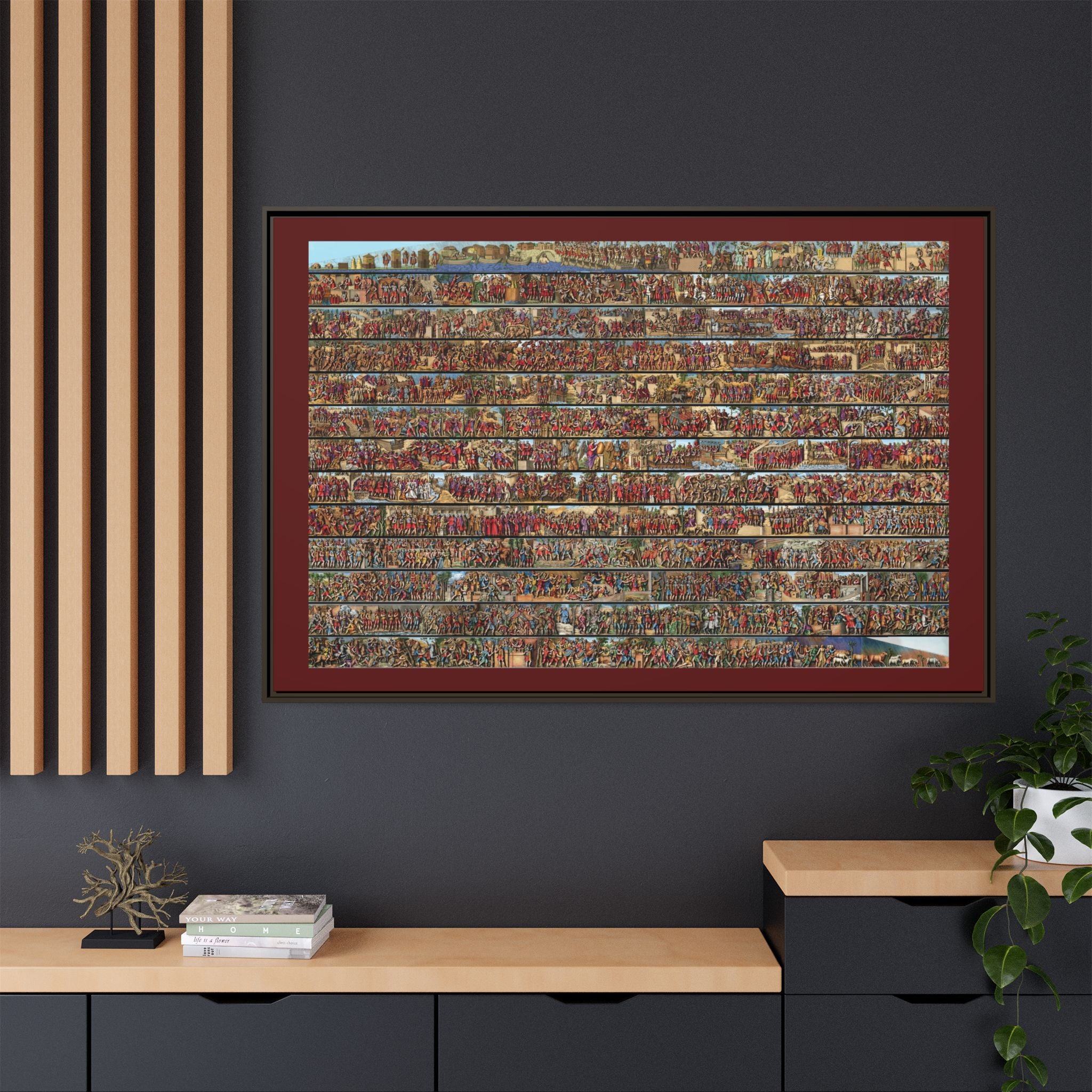 Colorized Depiction of Trajan's Column in Rome Framed Matte Canvas