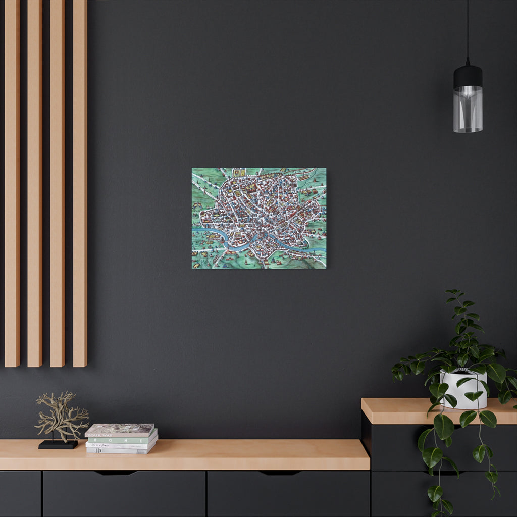 Vintage Bird's-Eye Map of Ancient Rome Matte Canvas