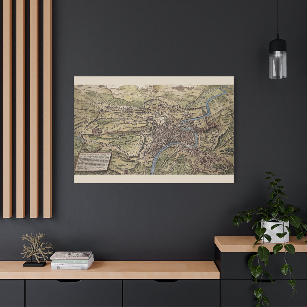 Antique City Map of Rome Matte Canvas Print — Vintage Stretched Wall Art