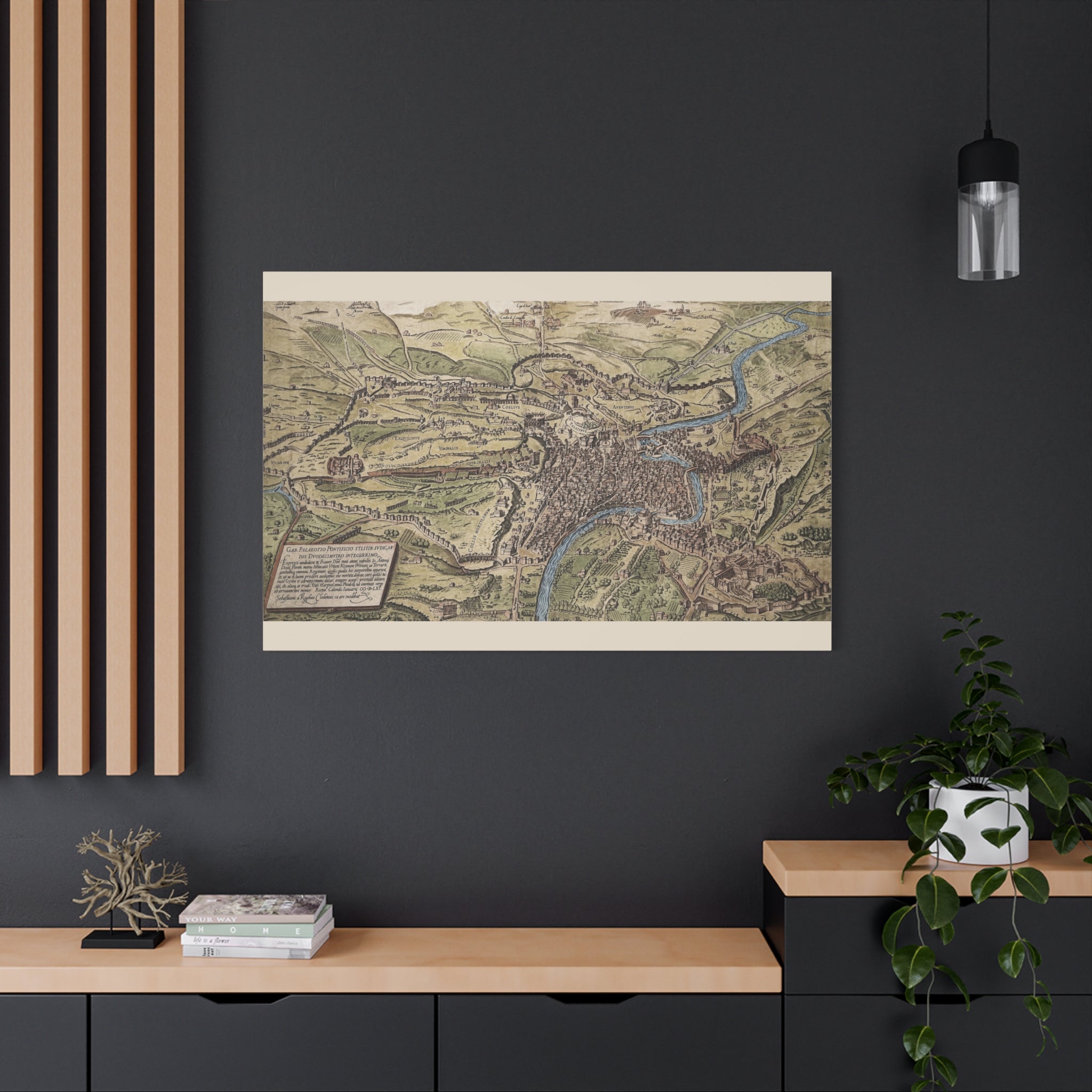 Antique City Map of Rome Matte Canvas Print — Vintage Stretched Wall Art