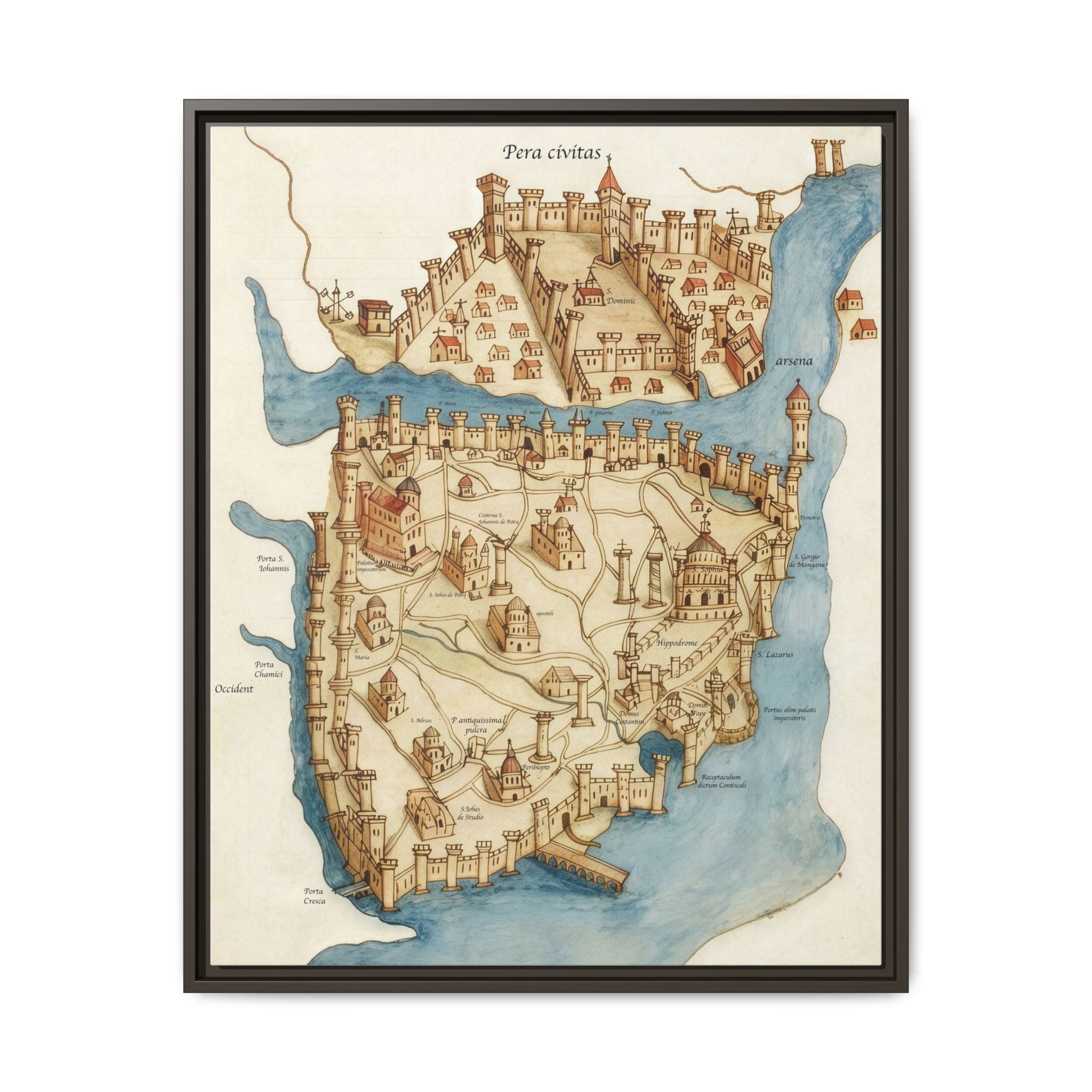 Framed Vintage Constantinople Map Canvas — Matte Nautical Wall Art