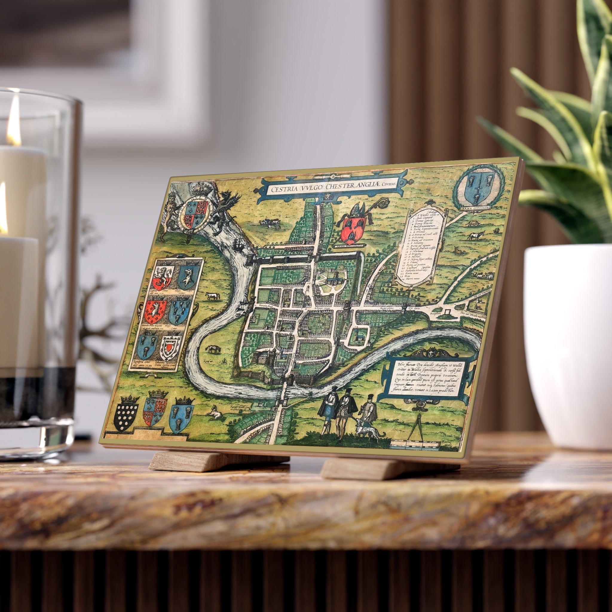 Chester (Cestria), England Vintage Map Ceramic Tile