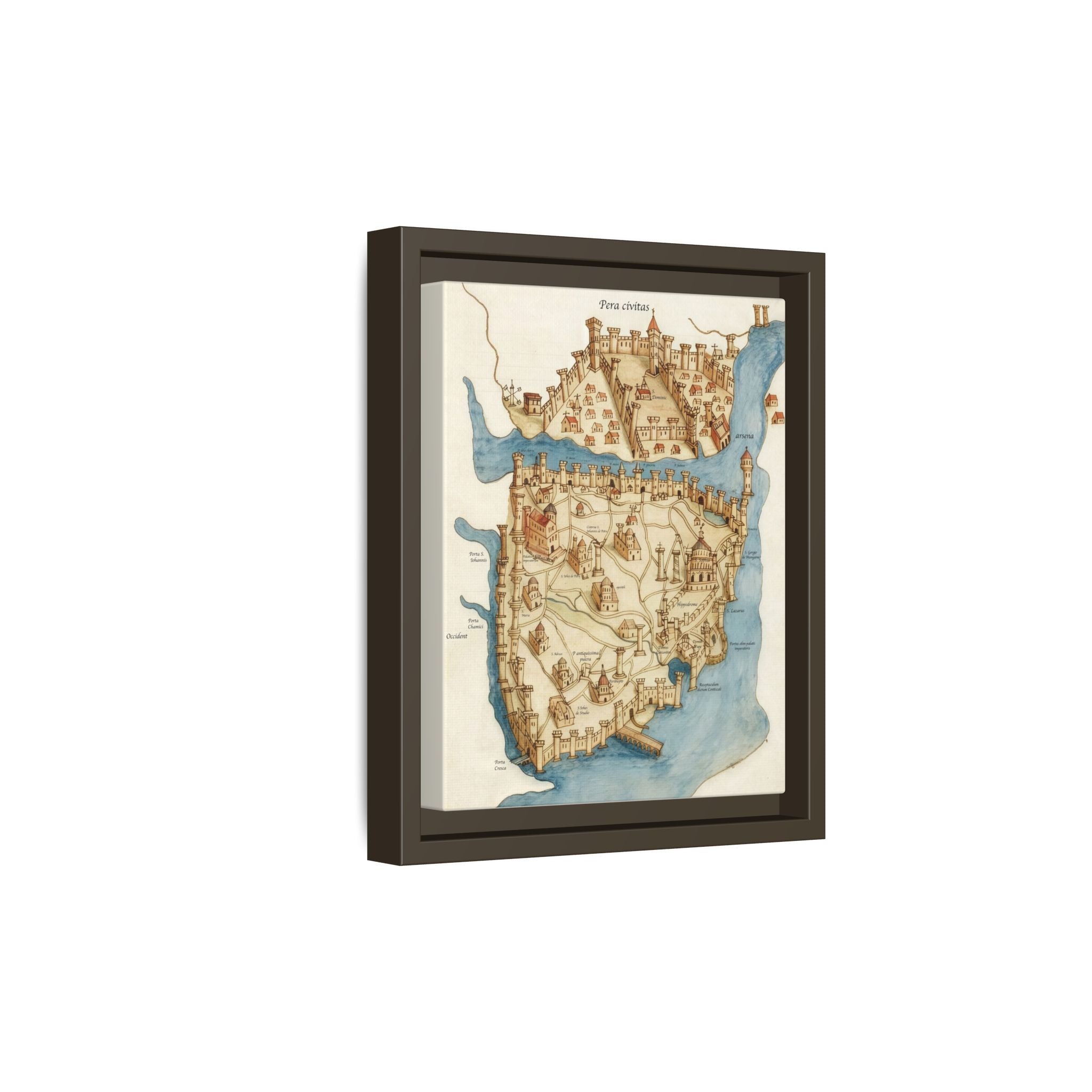 Framed Vintage Constantinople Map Canvas — Matte Nautical Wall Art