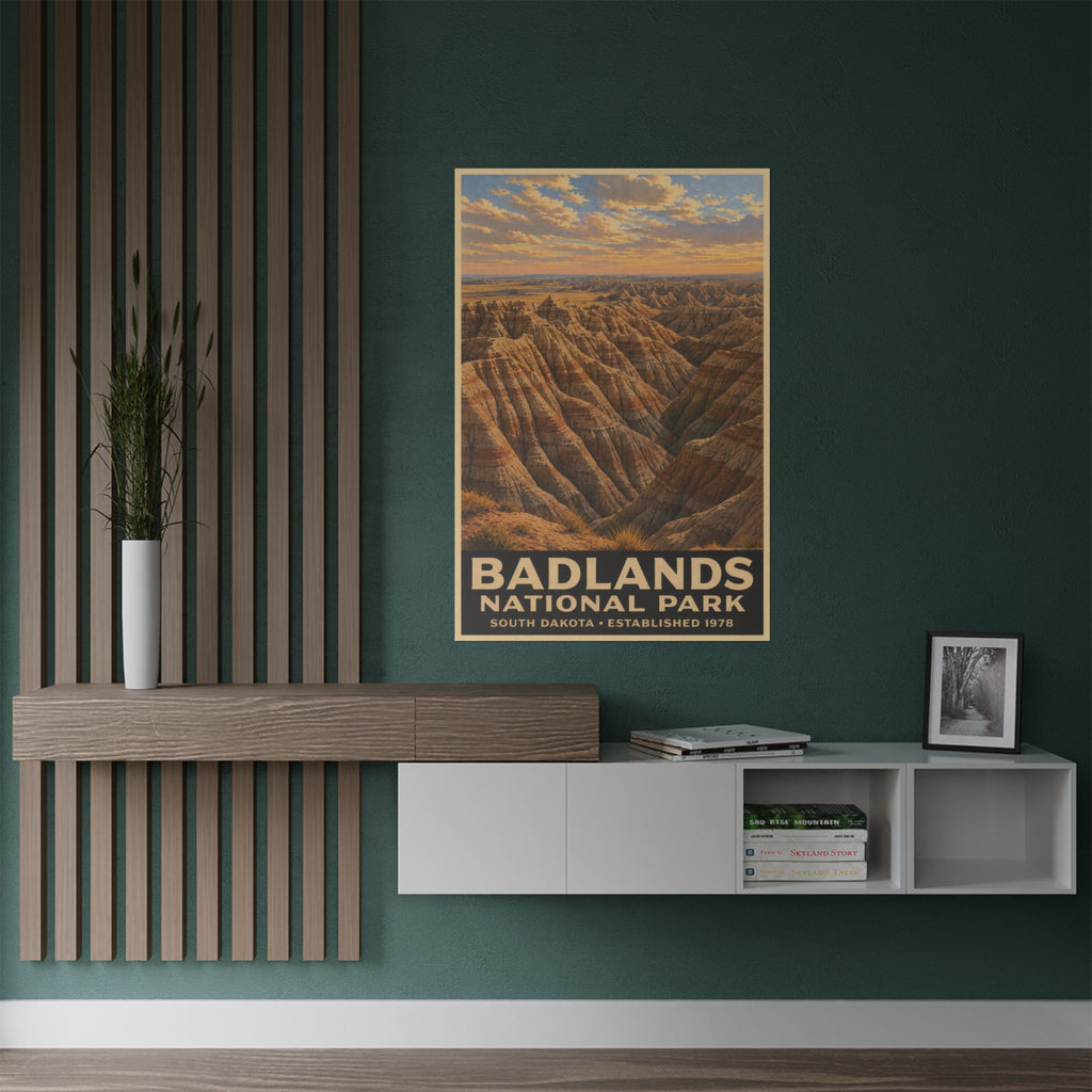 Badlands National Park Satin Poster — Vintage Travel Wall Art (300gsm)