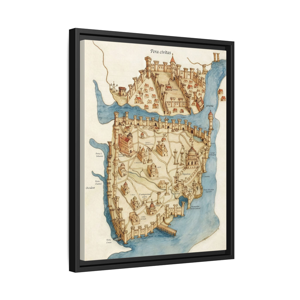 Framed Vintage Constantinople Map Canvas — Matte Nautical Wall Art