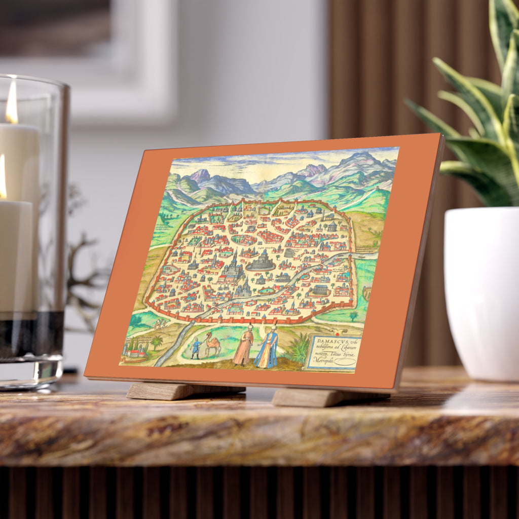 Antique Damascus Syria Birdseye Map Ceramic Tile | Historic Map Wall Tile