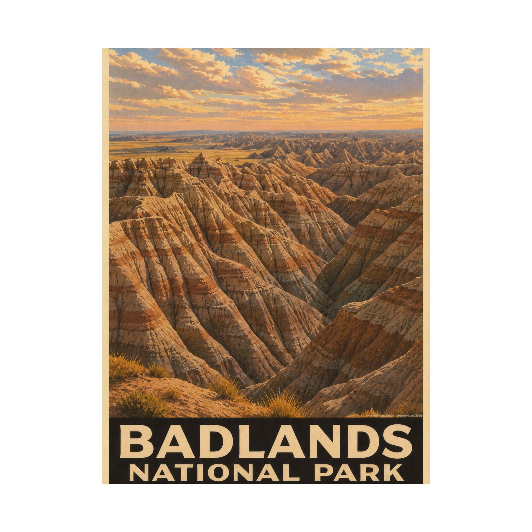 Badlands National Park Satin Poster — Vintage Travel Wall Art (300gsm)
