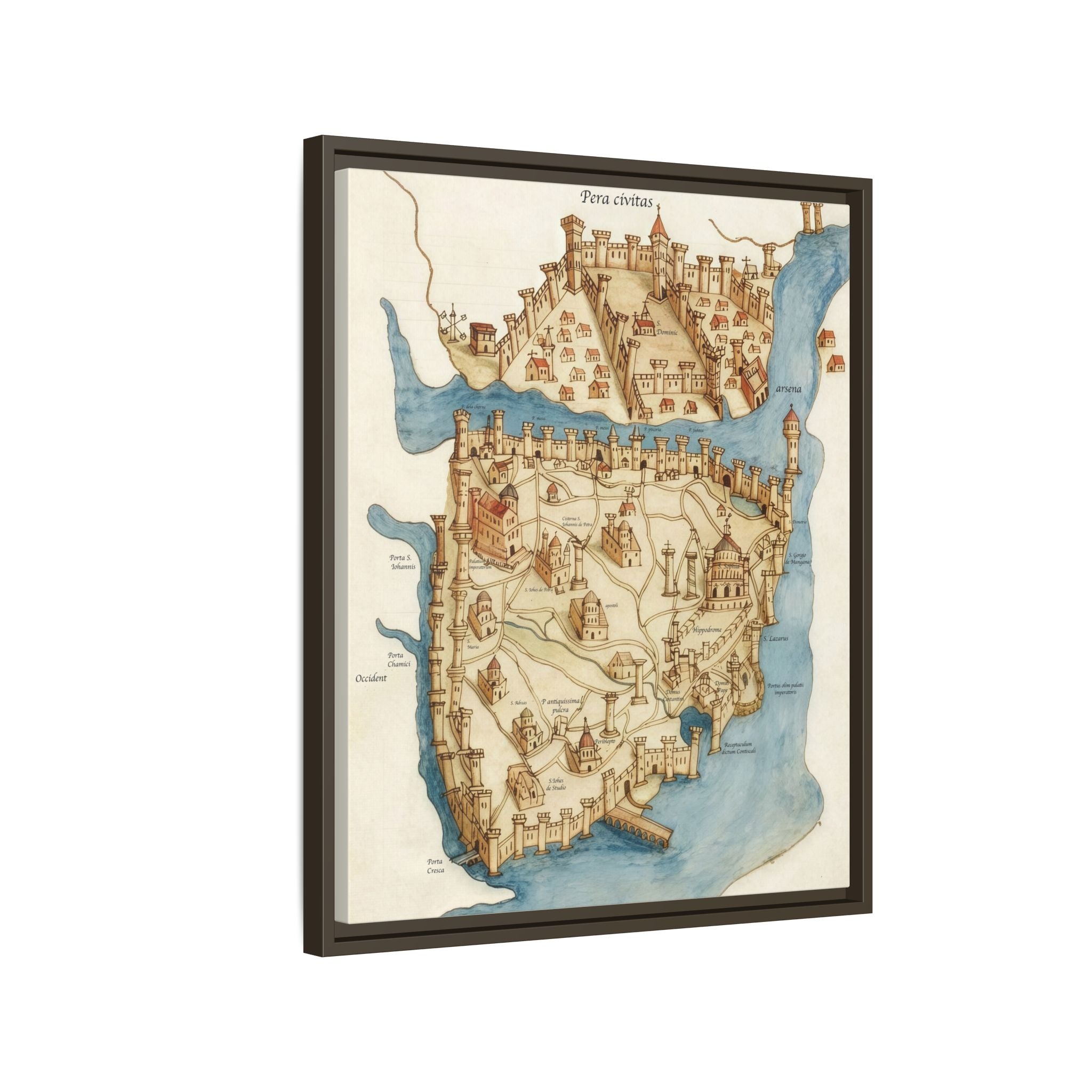 Framed Vintage Constantinople Map Canvas — Matte Nautical Wall Art