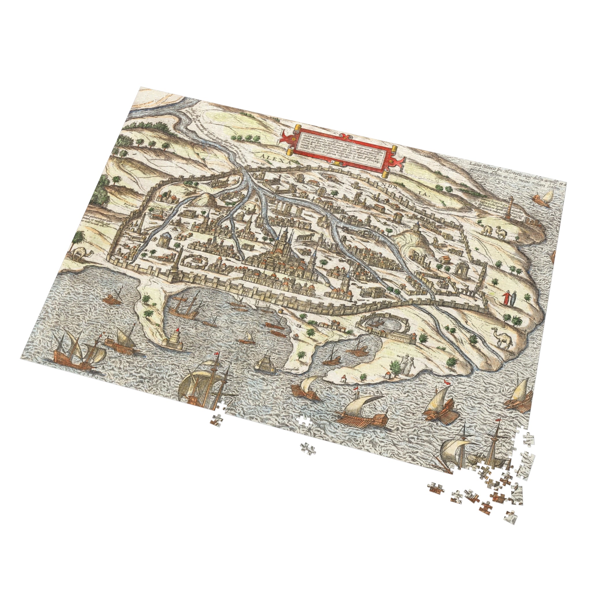 Antique 17th Century Alexandria City-View Jigsaw Puzzle with Tin