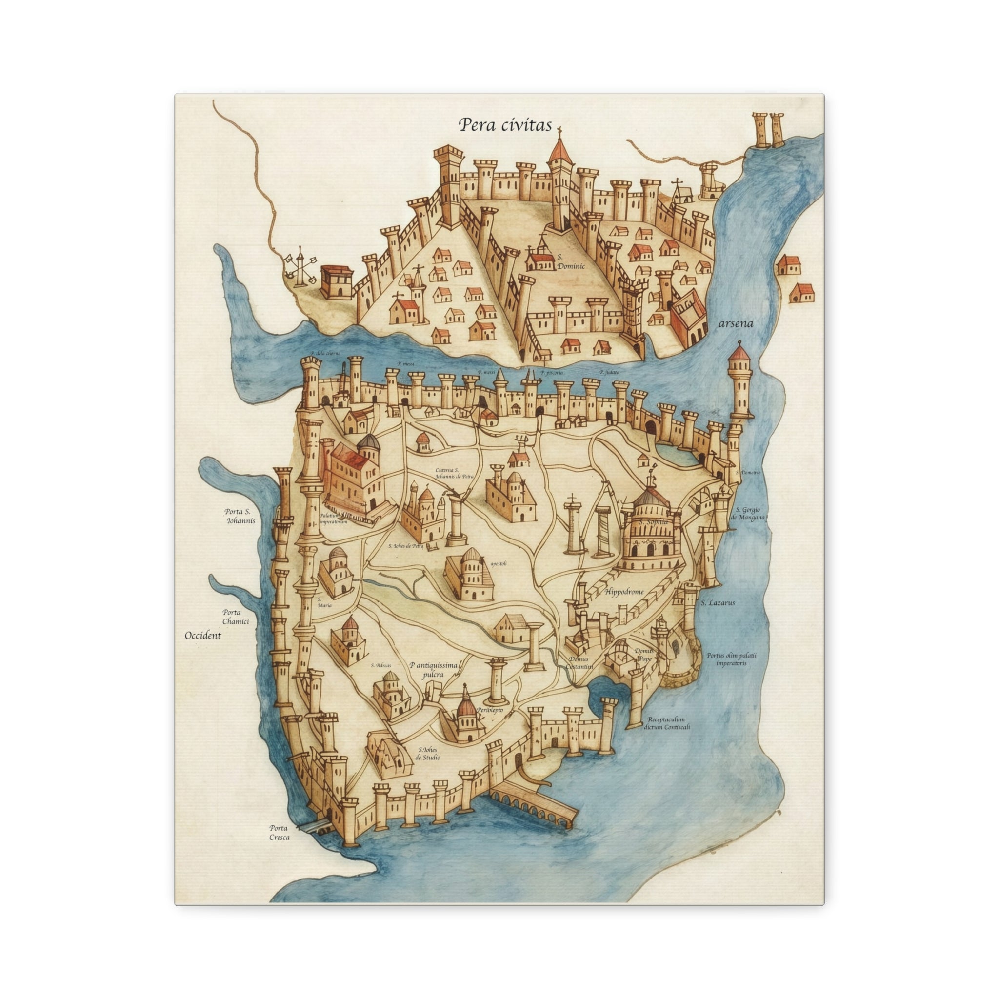 Medieval Constantinople City Map Canvas Print — Vintage Map Wall Art