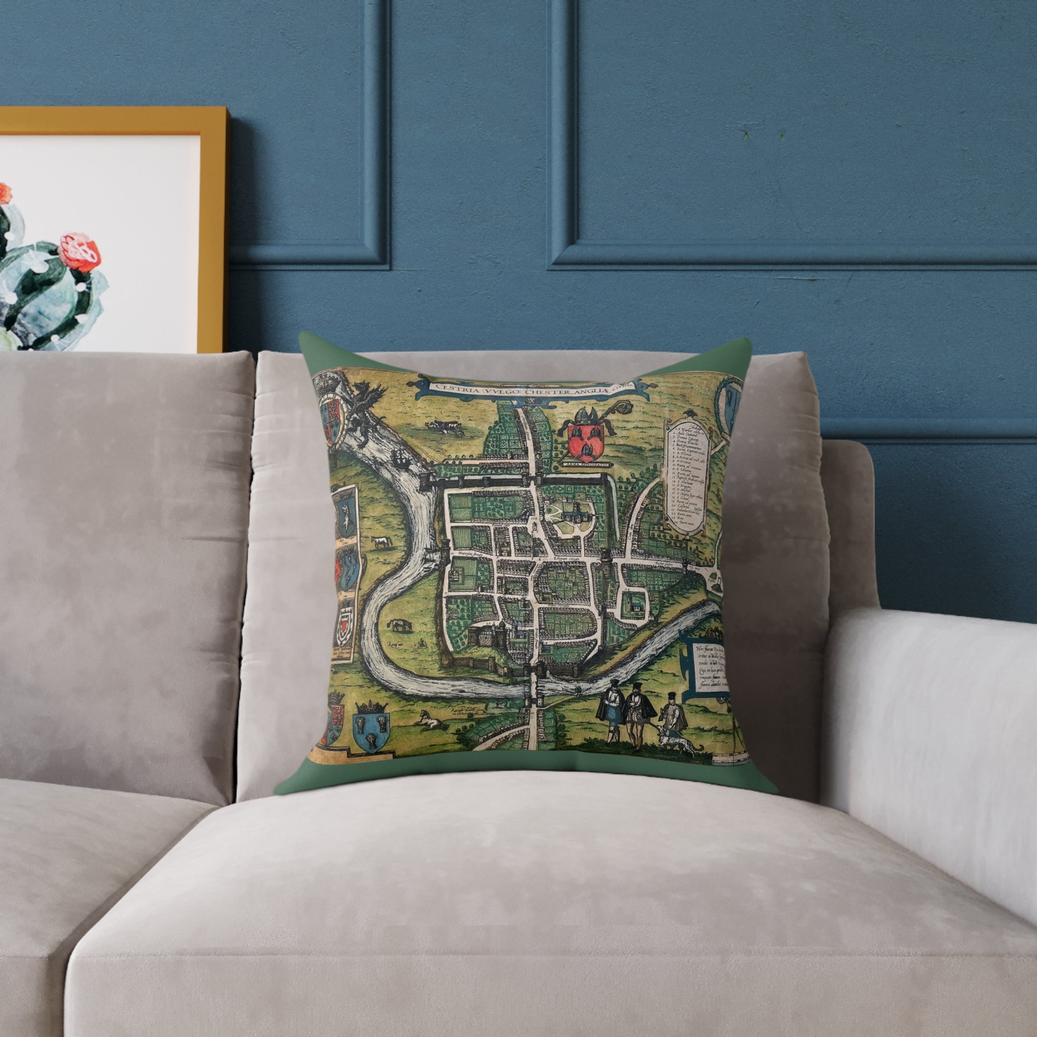 Chester, England by Braun and Hogenberg Antique Map Pillow