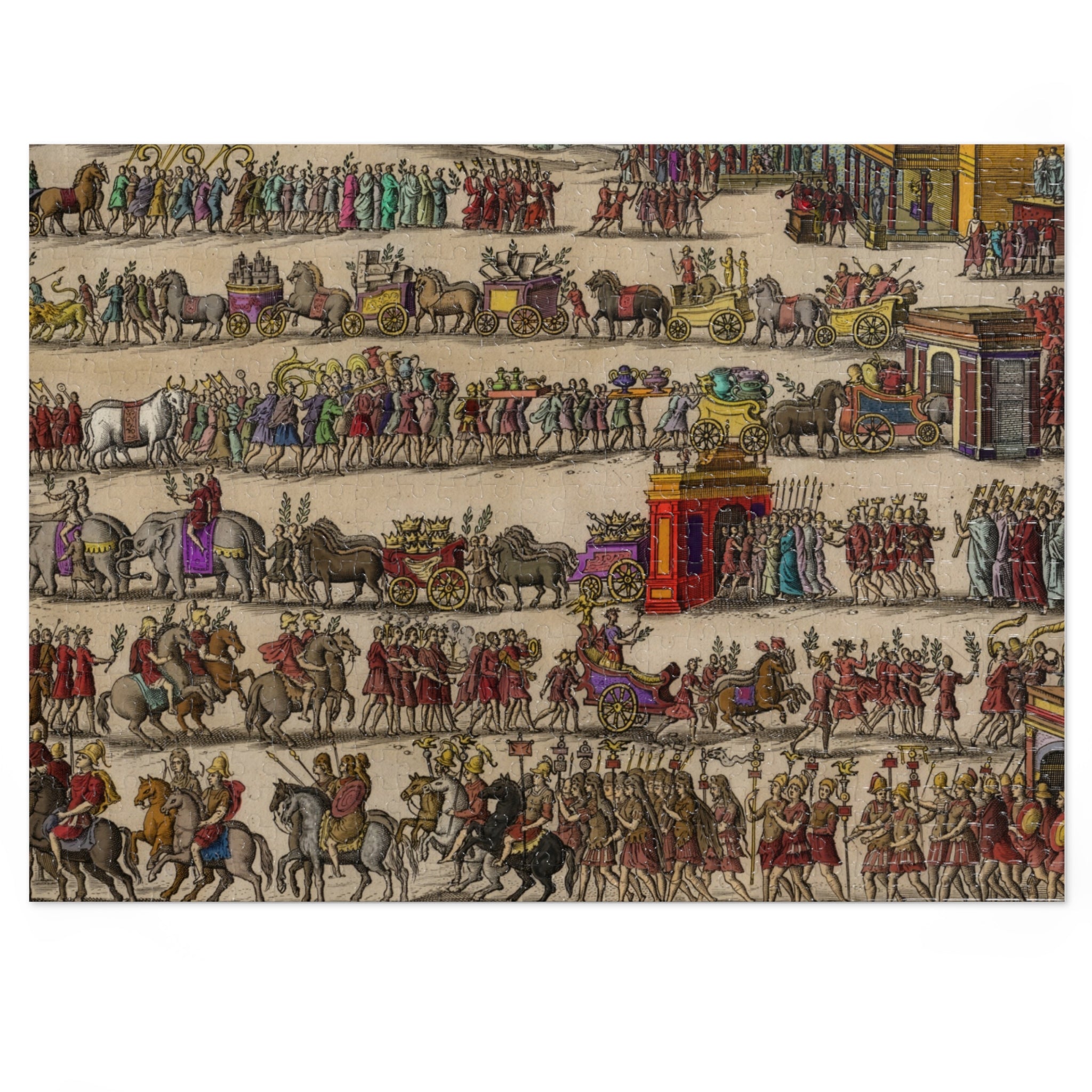 Roman Triumph Illustration Jigsaw Puzzle with Tin | Hand-Colored Engraving