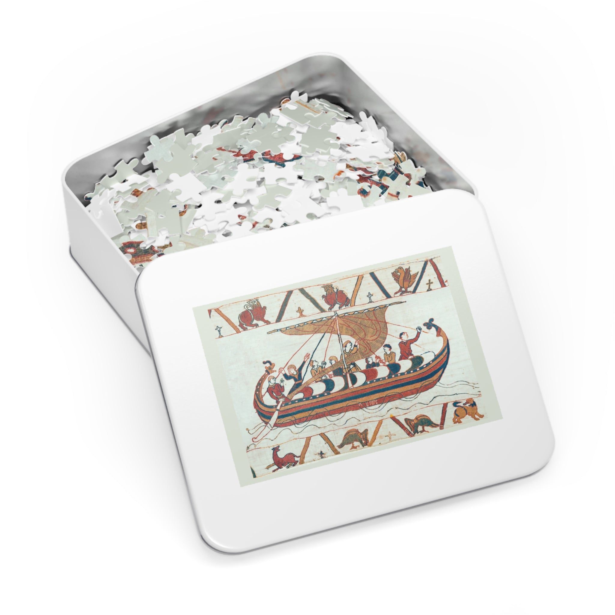 Bayeux Tapestry Norman Ship Jigsaw Puzzle with Tin | Historical Boat Illustration