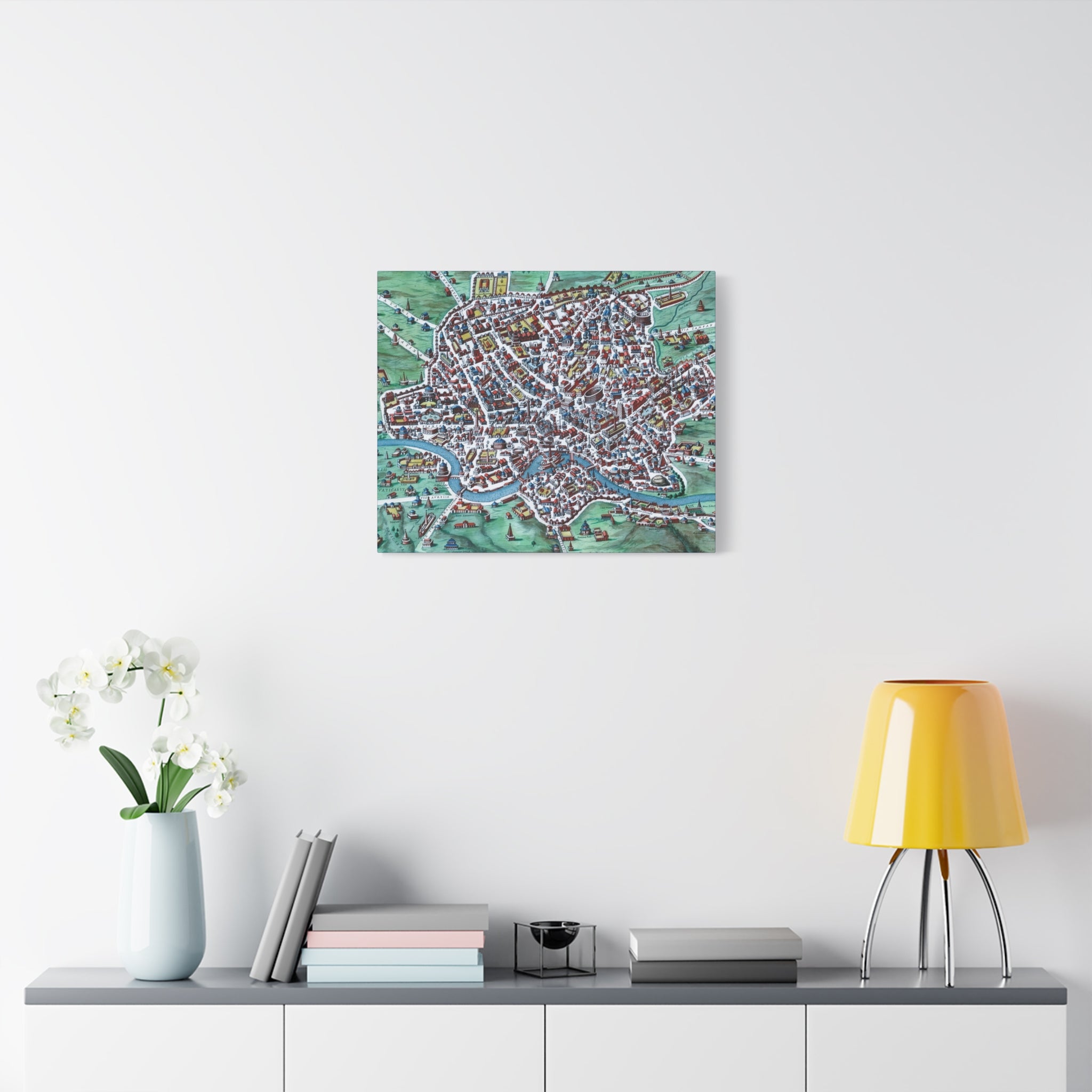 Vintage Bird's-Eye Map of Ancient Rome Matte Canvas