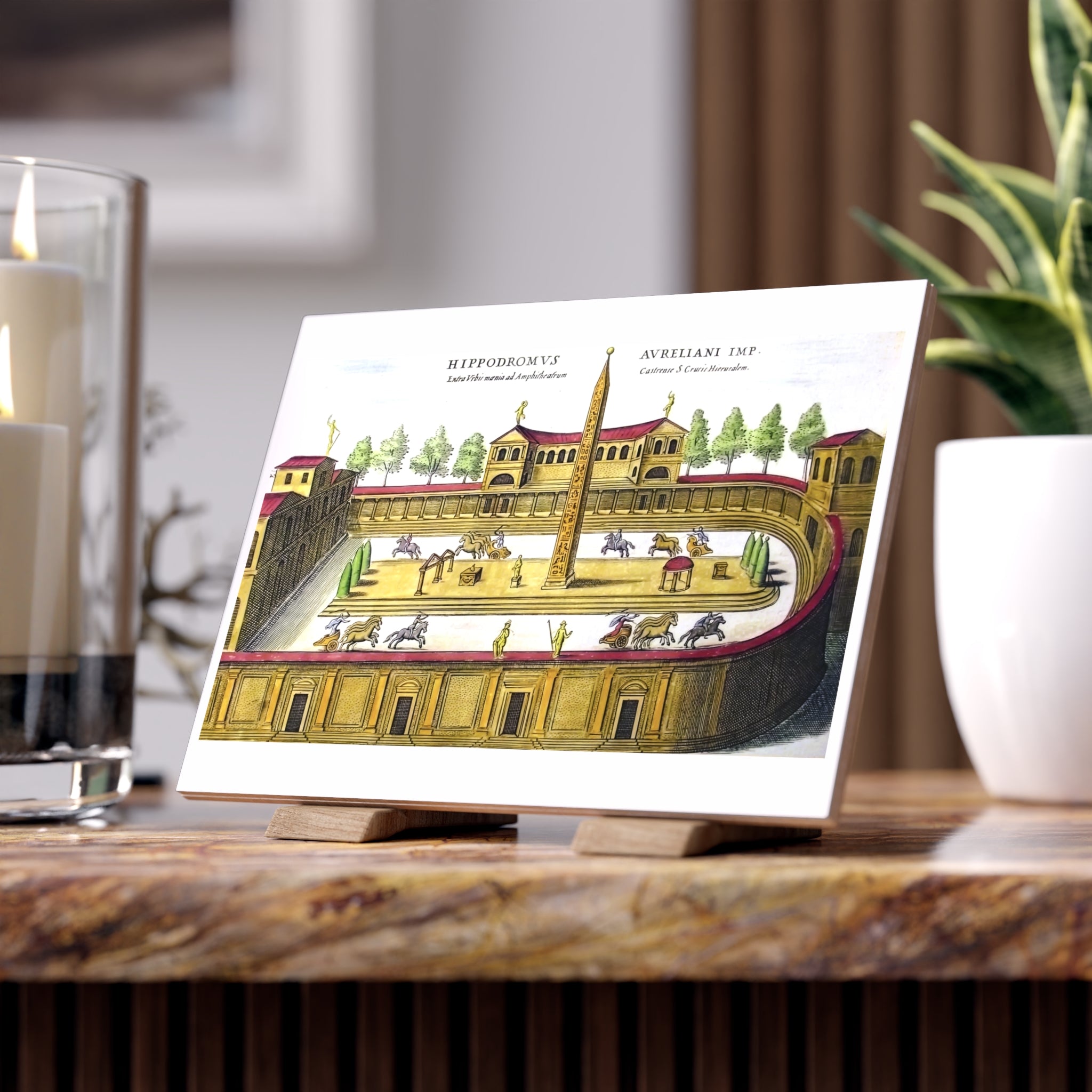 Ancient Hippodrome Illustration Ceramic Photo Tile | Vintage Circus Arena Print | Roman Art