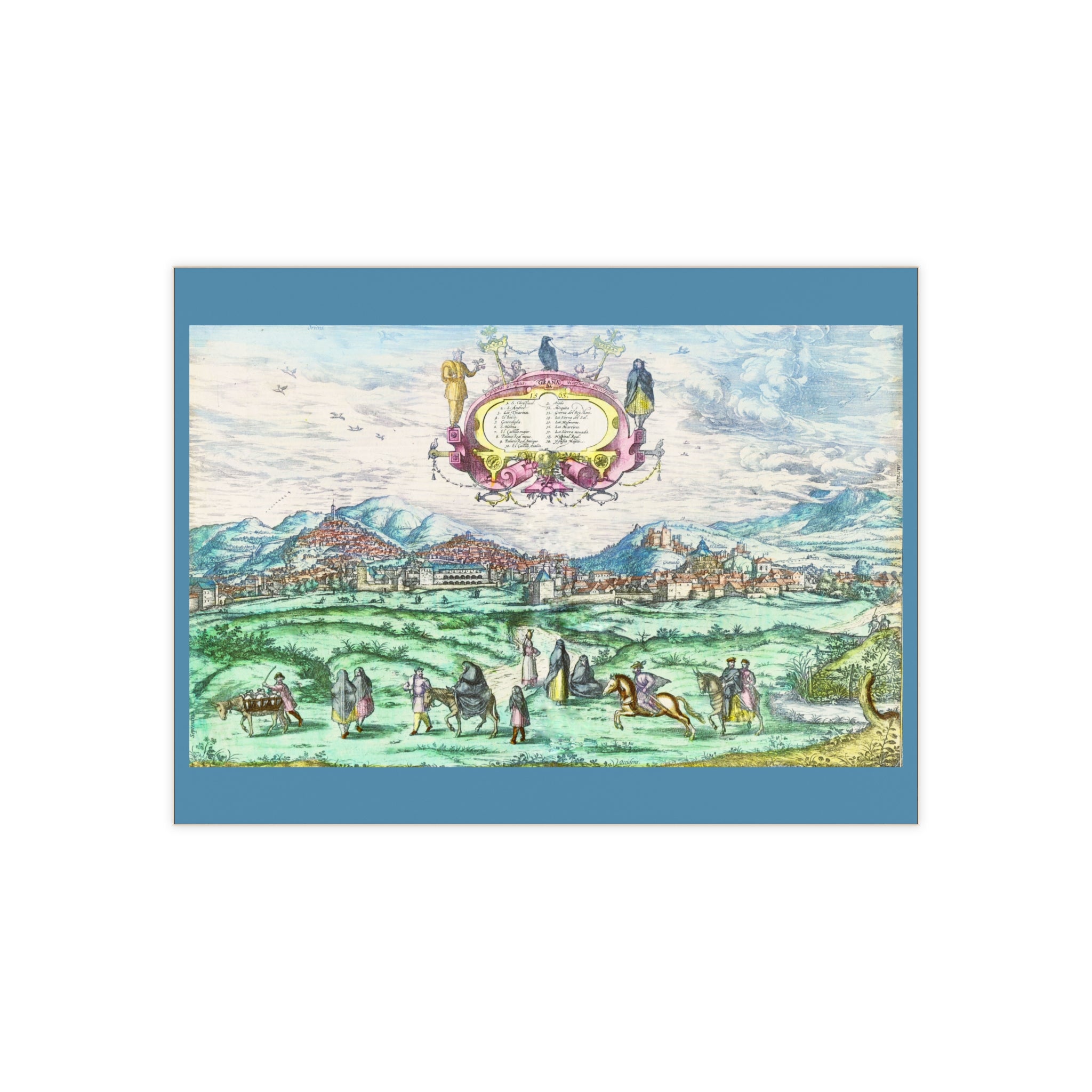 Granada Hand-Colored City View Ceramic Photo Tile | Antique Spanish Cityscape Illustration