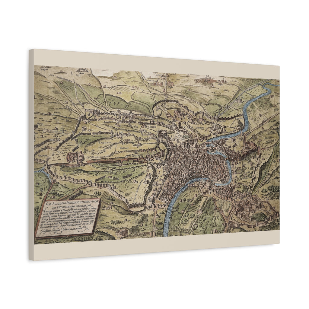 Antique City Map of Rome Matte Canvas Print — Vintage Stretched Wall Art