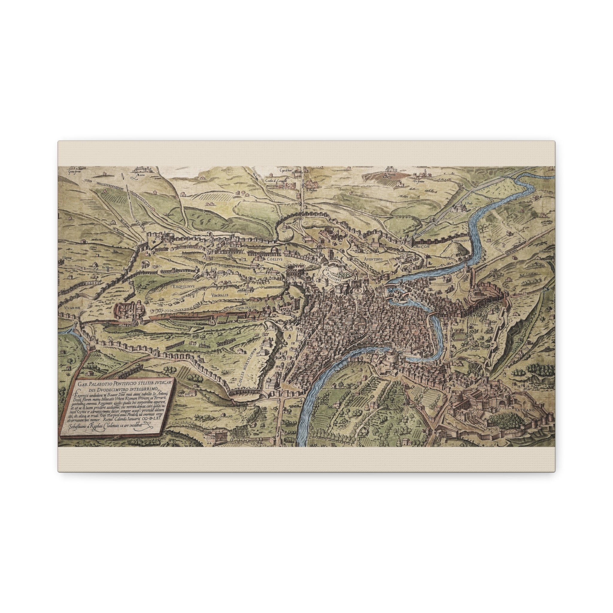 Antique City Map of Rome Matte Canvas Print — Vintage Stretched Wall Art
