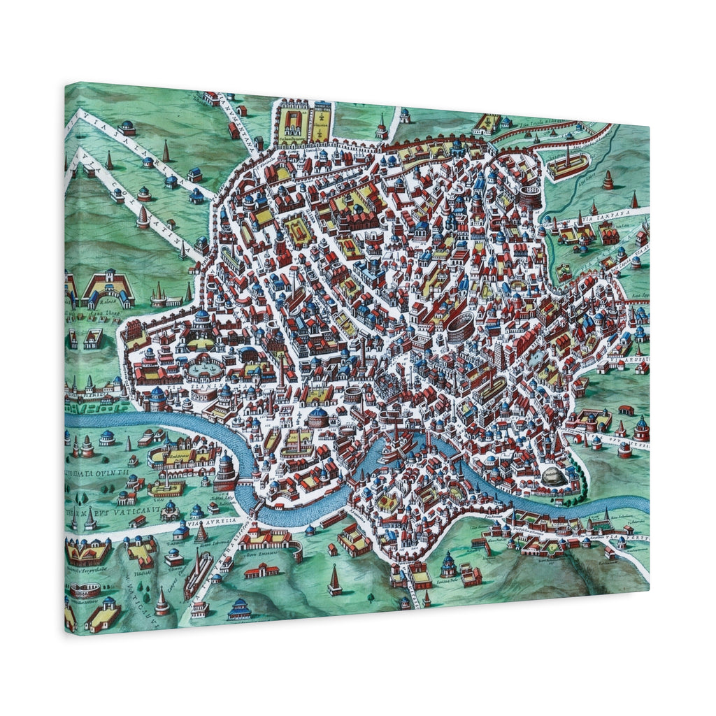 Vintage Bird's-Eye Map of Ancient Rome Matte Canvas