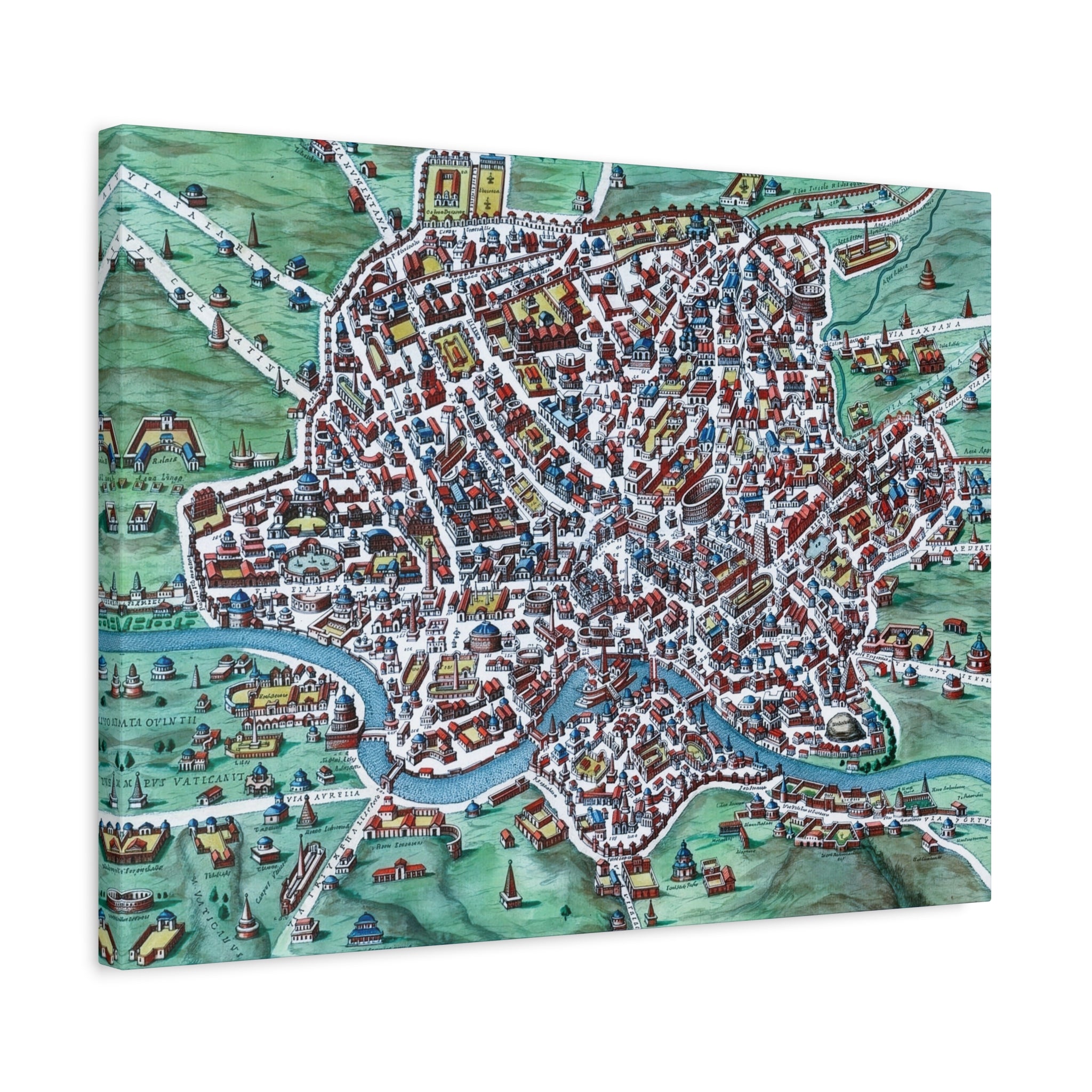 Vintage Bird's-Eye Map of Ancient Rome Matte Canvas
