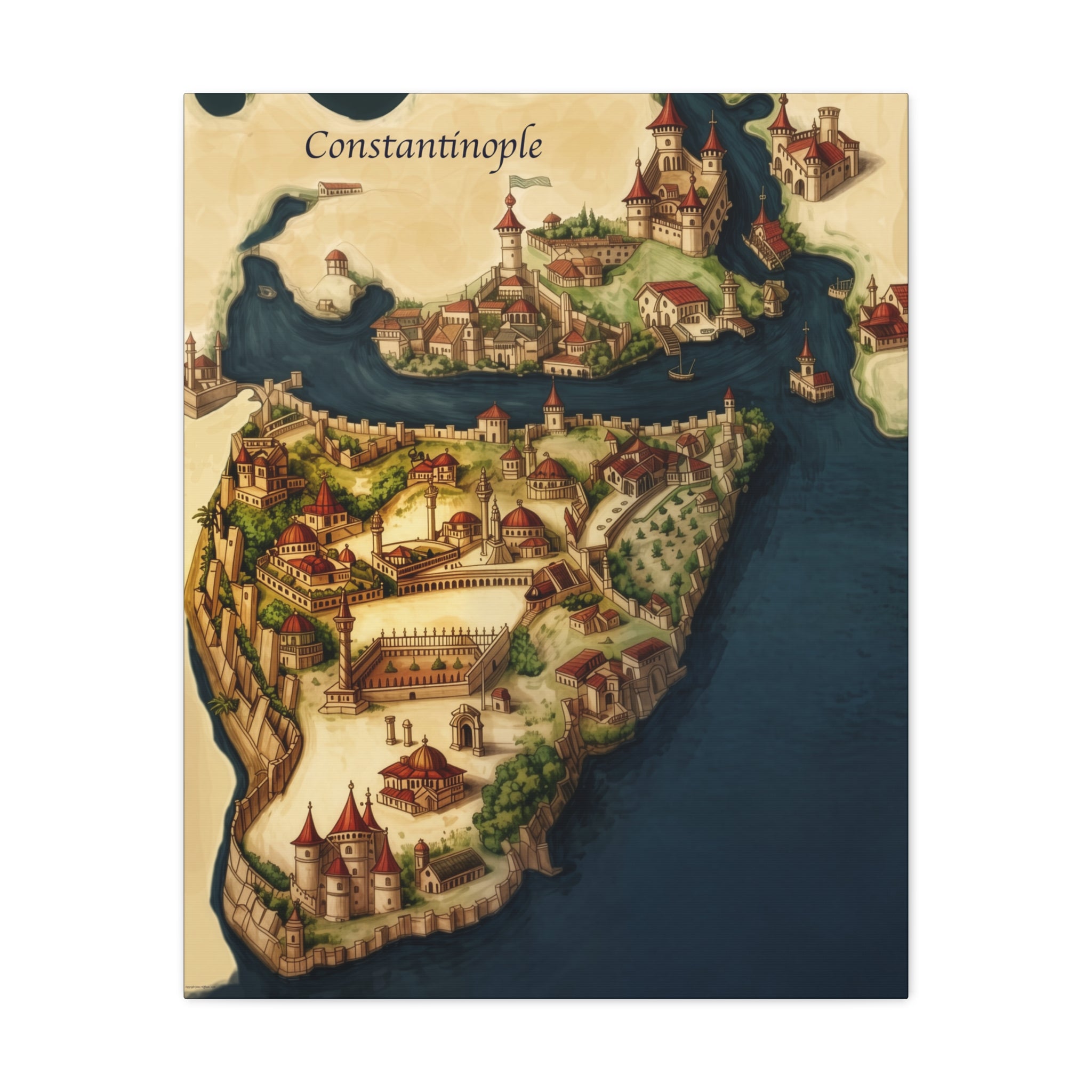 Constantinople Vintage Map Matte Canvas Print — Stretched 1.25"